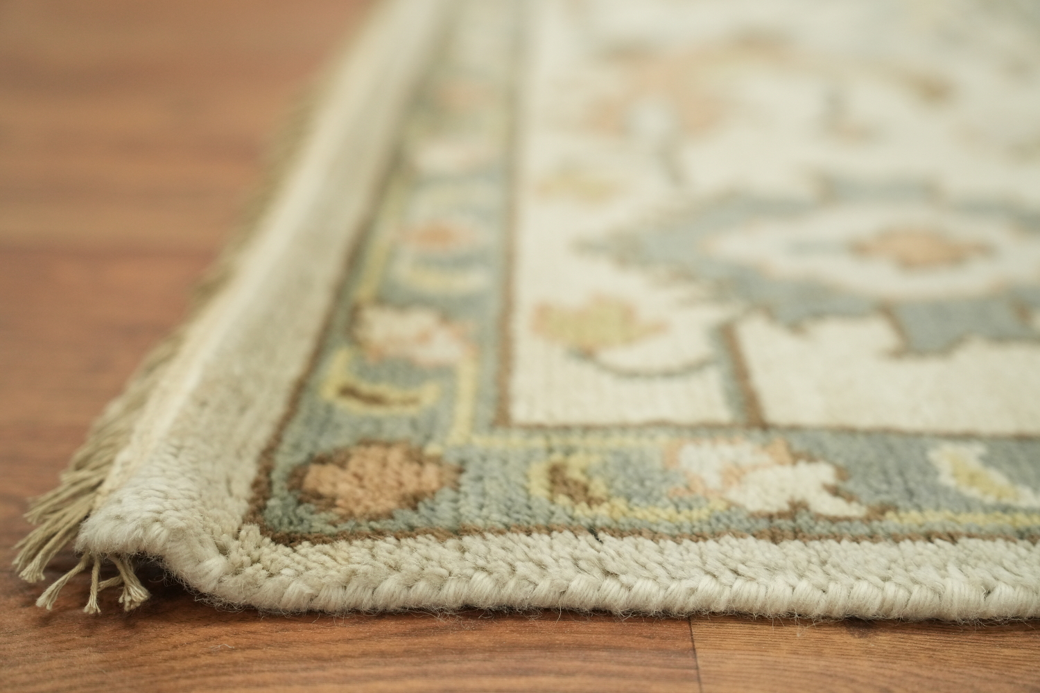 9x12 Luxurious Oushak Oriental Beige and Light Blue Rug with Classic Motifs