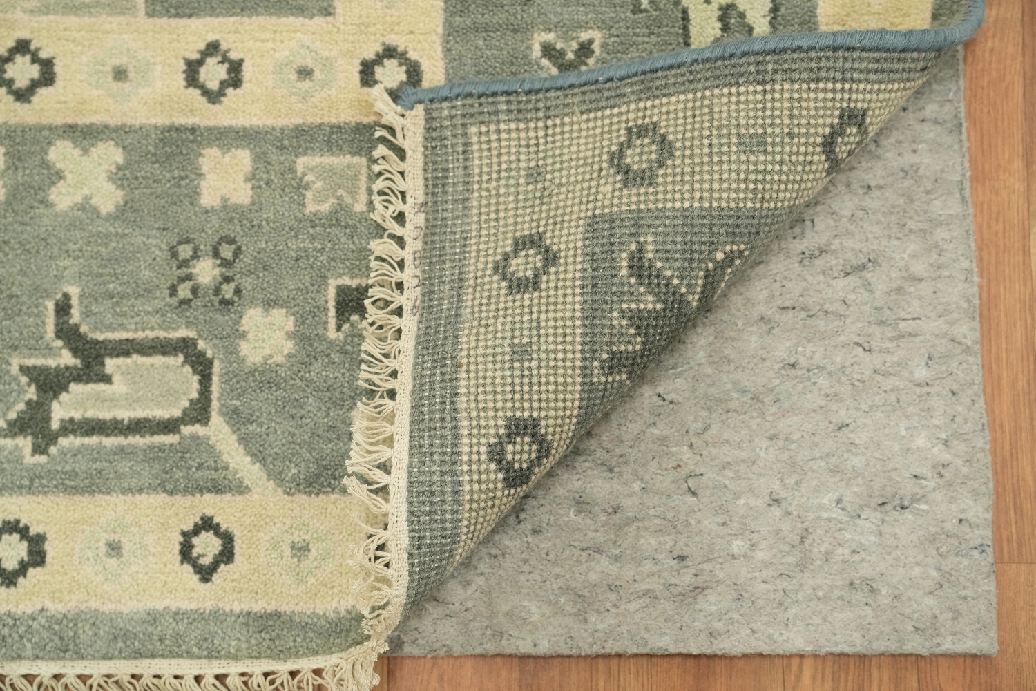 Elegant Blue and Beige Oushak Hand-Knotted Wool Living Room Rug 9'x12'