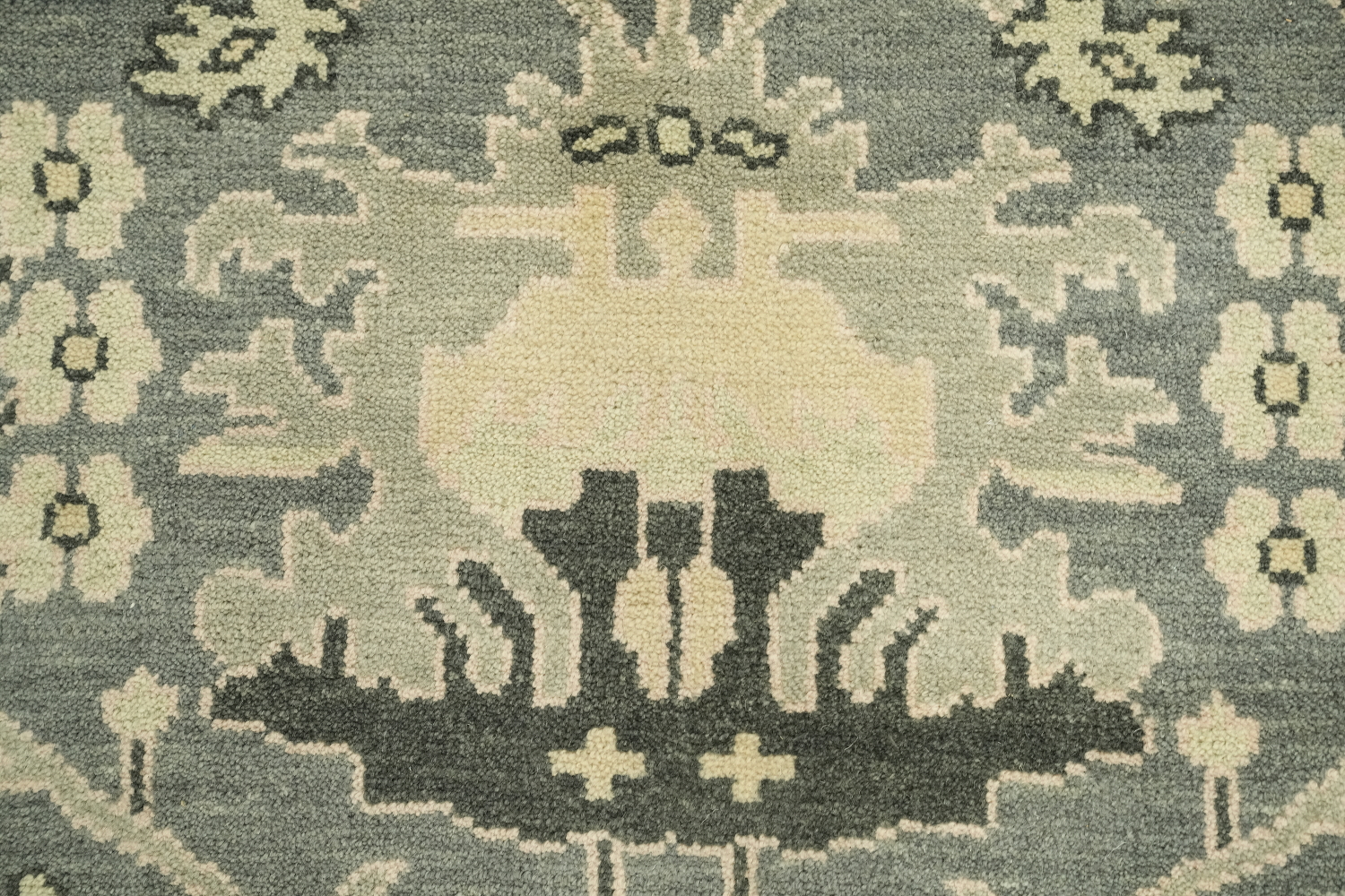 Elegant Blue and Beige Oushak Hand-Knotted Wool Living Room Rug 9'x12'