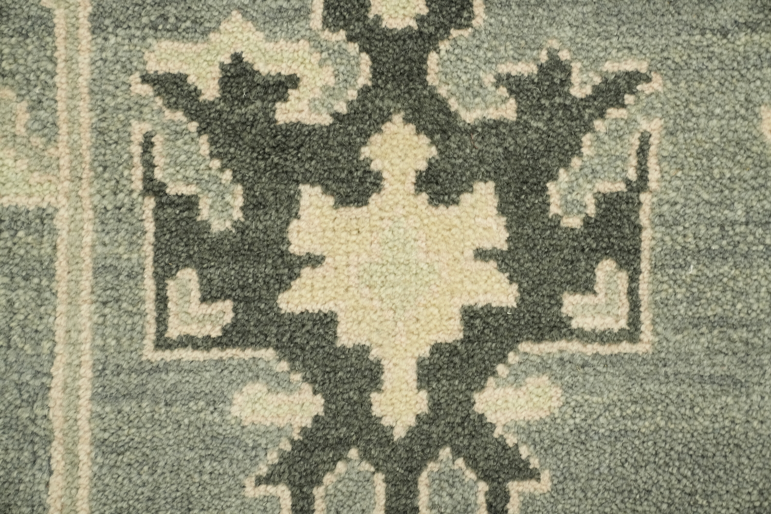 Elegant Blue and Beige Oushak Hand-Knotted Wool Living Room Rug 9'x12'