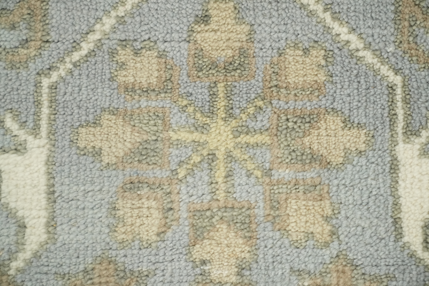 9x12 Hand-Knotted 100% Wool Area Rug - Beige & Light Blue Geometric Oushak