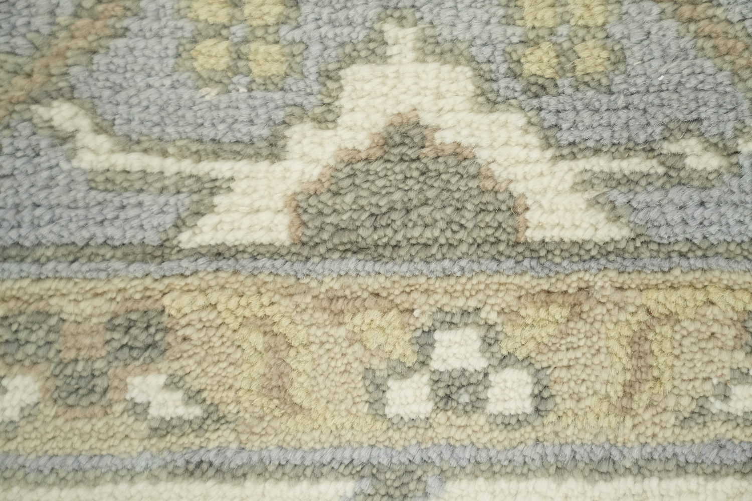 9x12 Hand-Knotted 100% Wool Area Rug - Beige & Light Blue Geometric Oushak