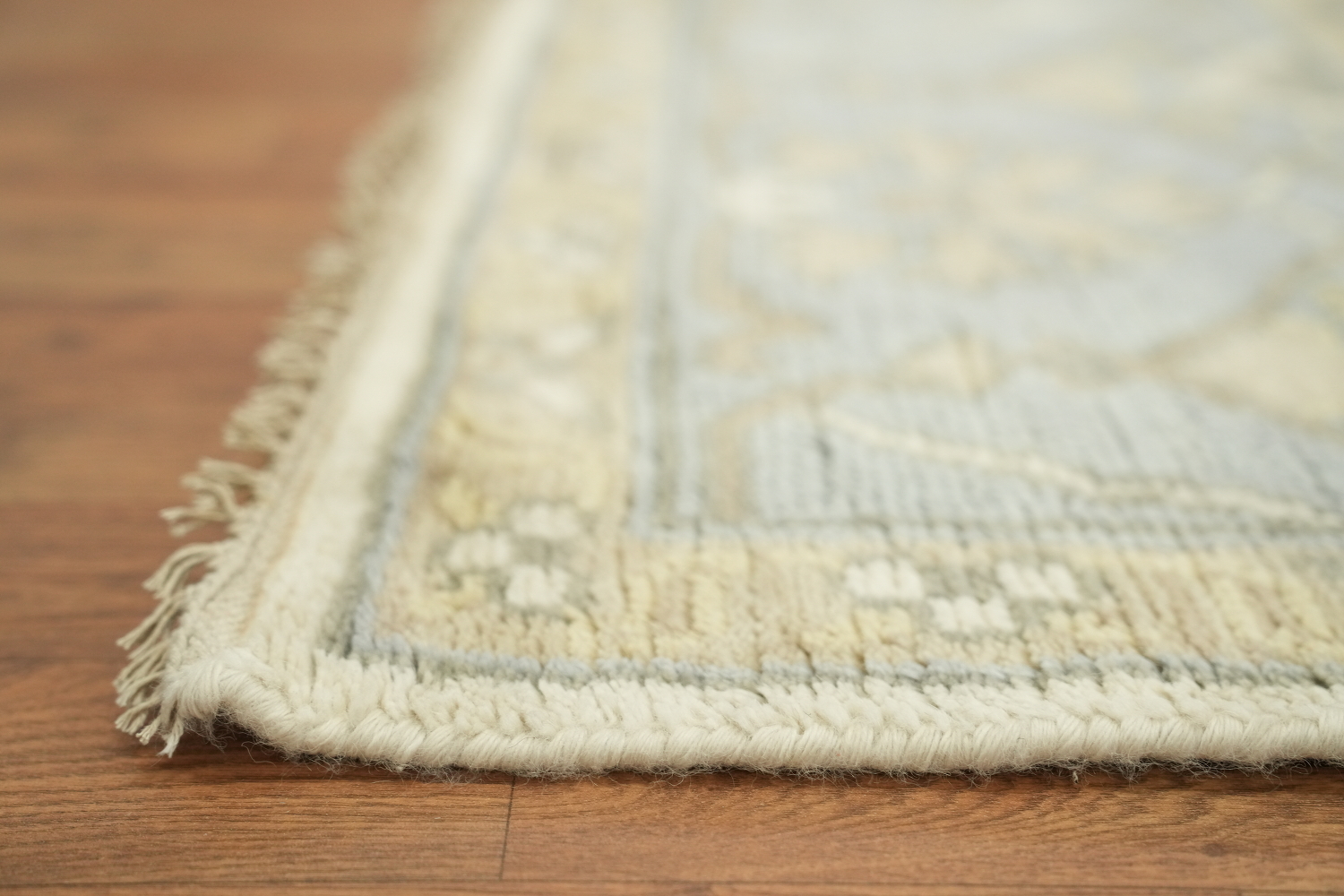 9x12 Hand-Knotted 100% Wool Area Rug - Beige & Light Blue Geometric Oushak