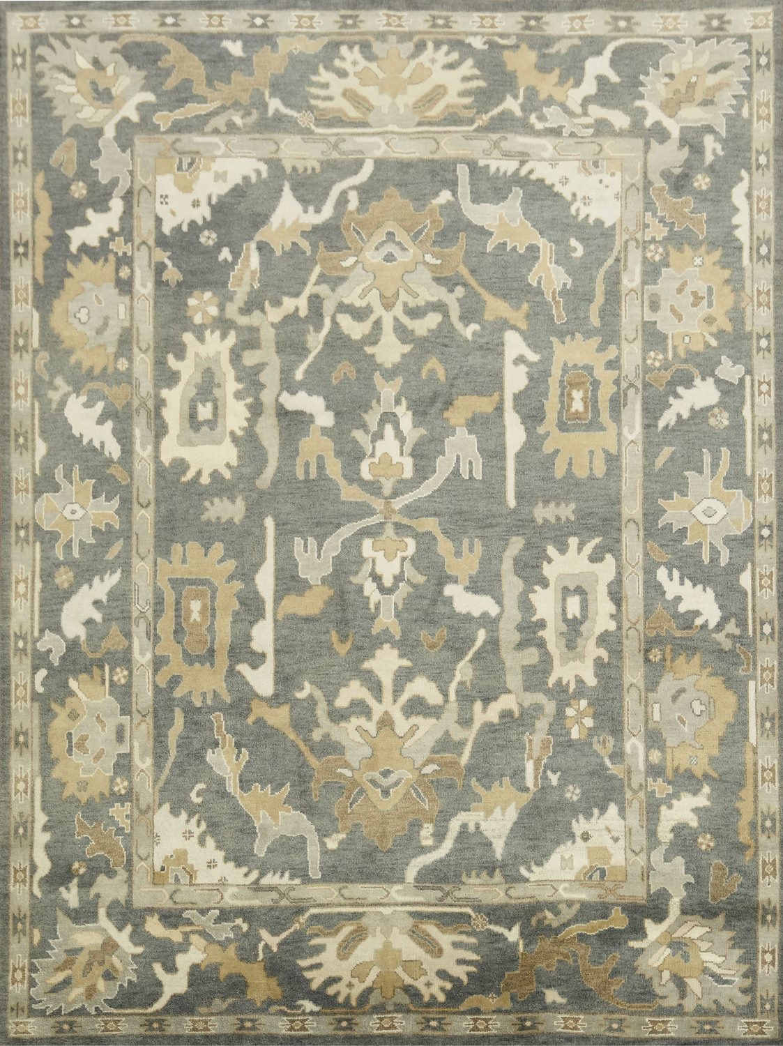 9'x12' Elegant Grey and Beige Floral Patterned Area Rug