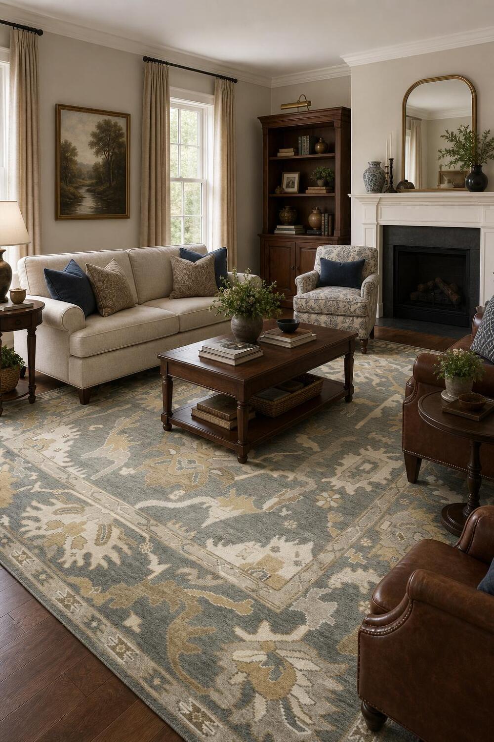 9'x12' Elegant Grey and Beige Floral Patterned Area Rug