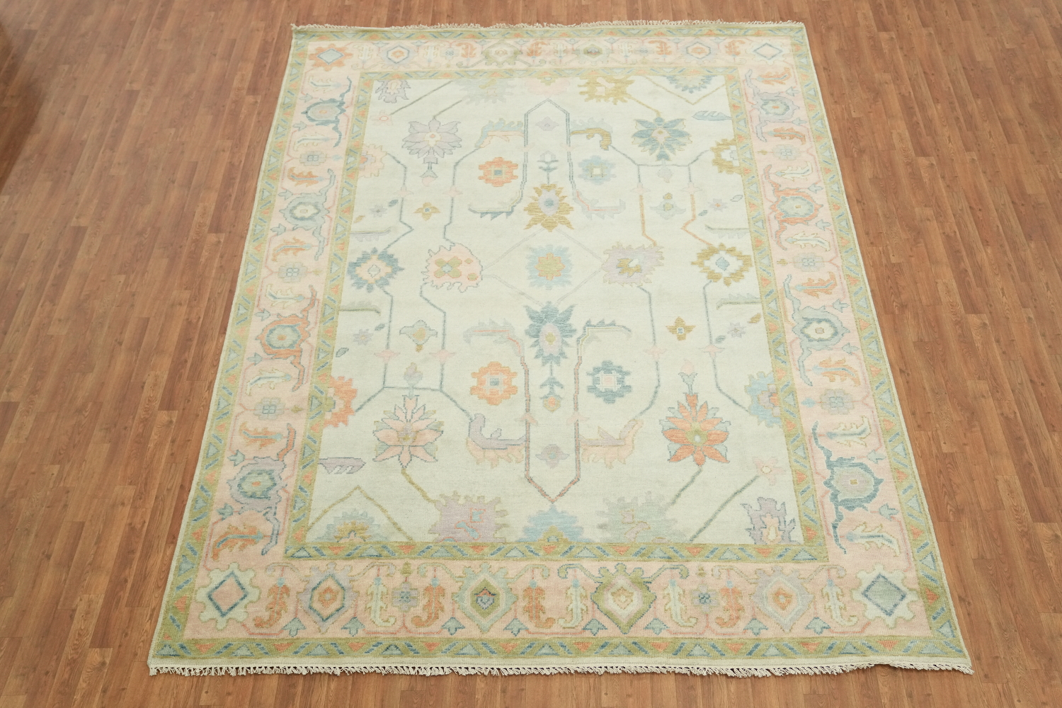 All-Over Floral 9'x12' Oushak Hand-Knotted Pastel Oriental Area Rug