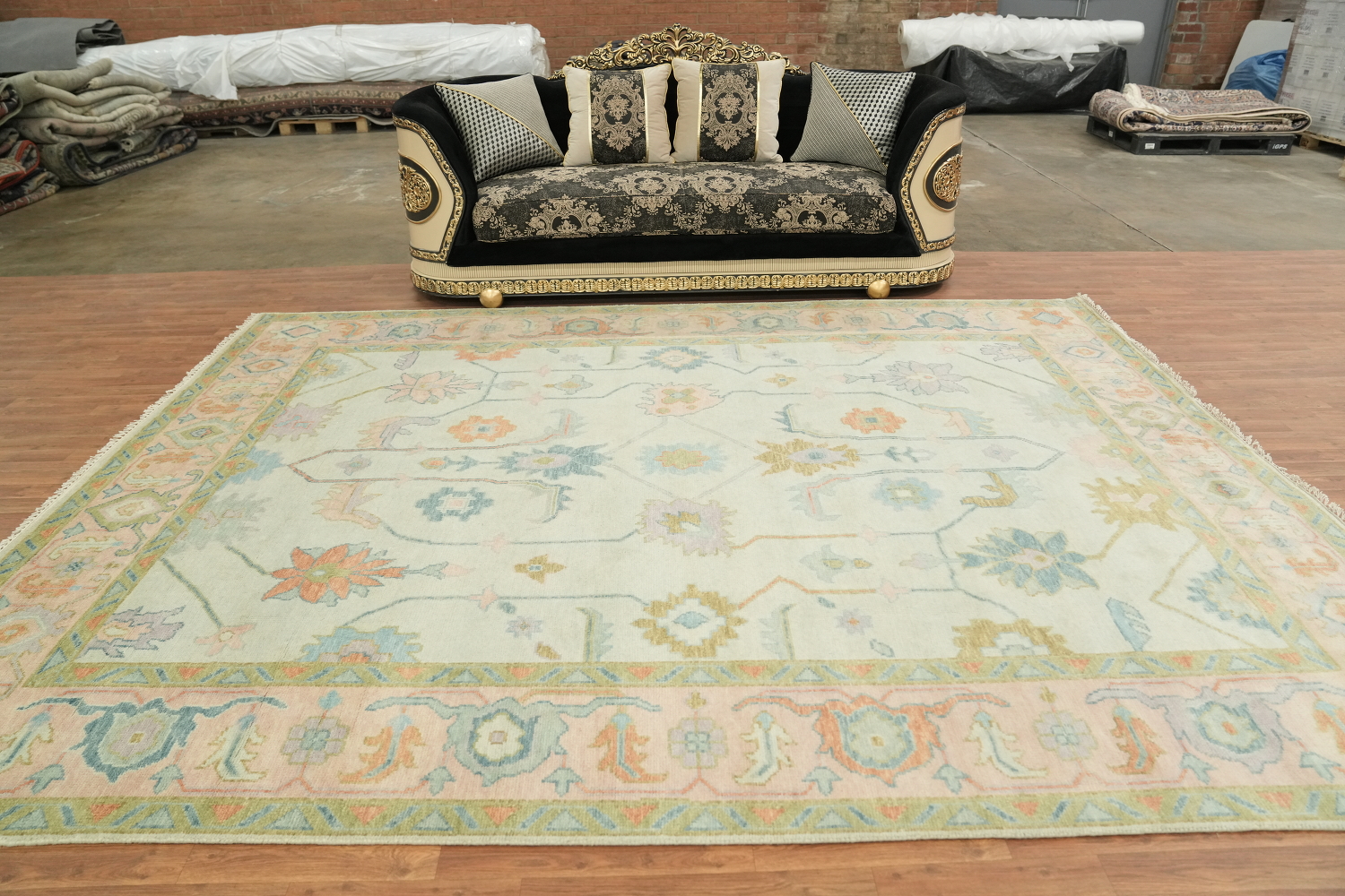 All-Over Floral 9'x12' Oushak Hand-Knotted Pastel Oriental Area Rug