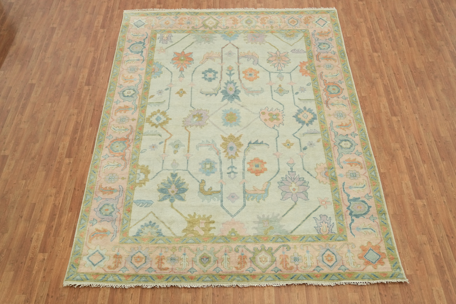 All-Over Floral 9'x12' Oushak Hand-Knotted Pastel Oriental Area Rug