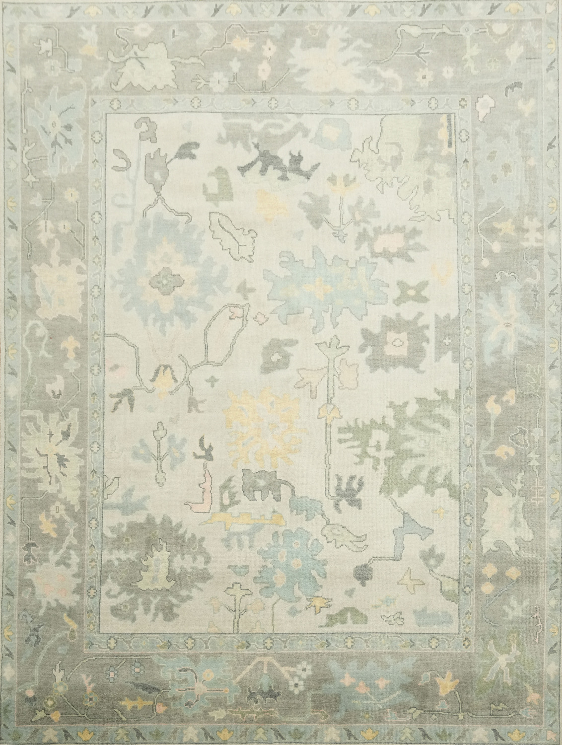 Grey Green Traditional Oushak Hand Made Area Rug 9x12