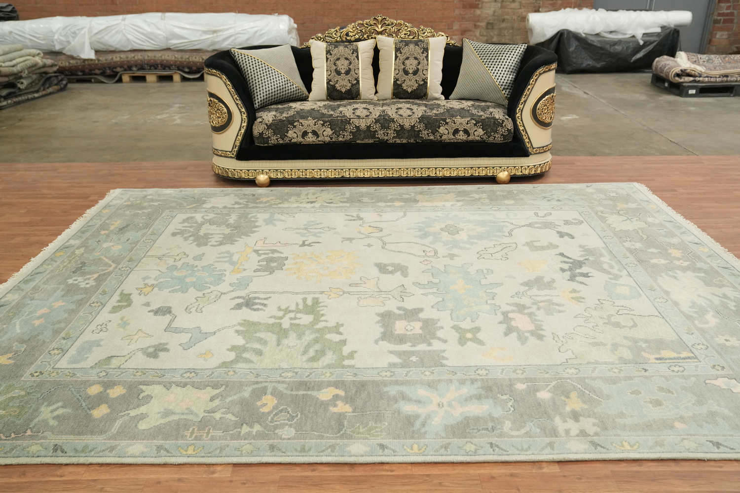 Grey Green Traditional Oushak Hand Made Area Rug 9x12