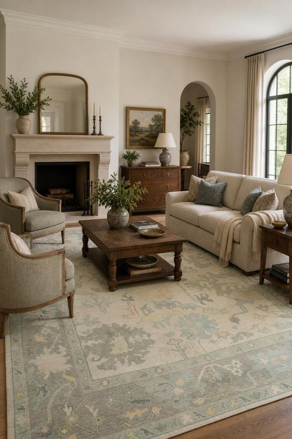 Grey Green Traditional Oushak Hand Made Area Rug 9x12