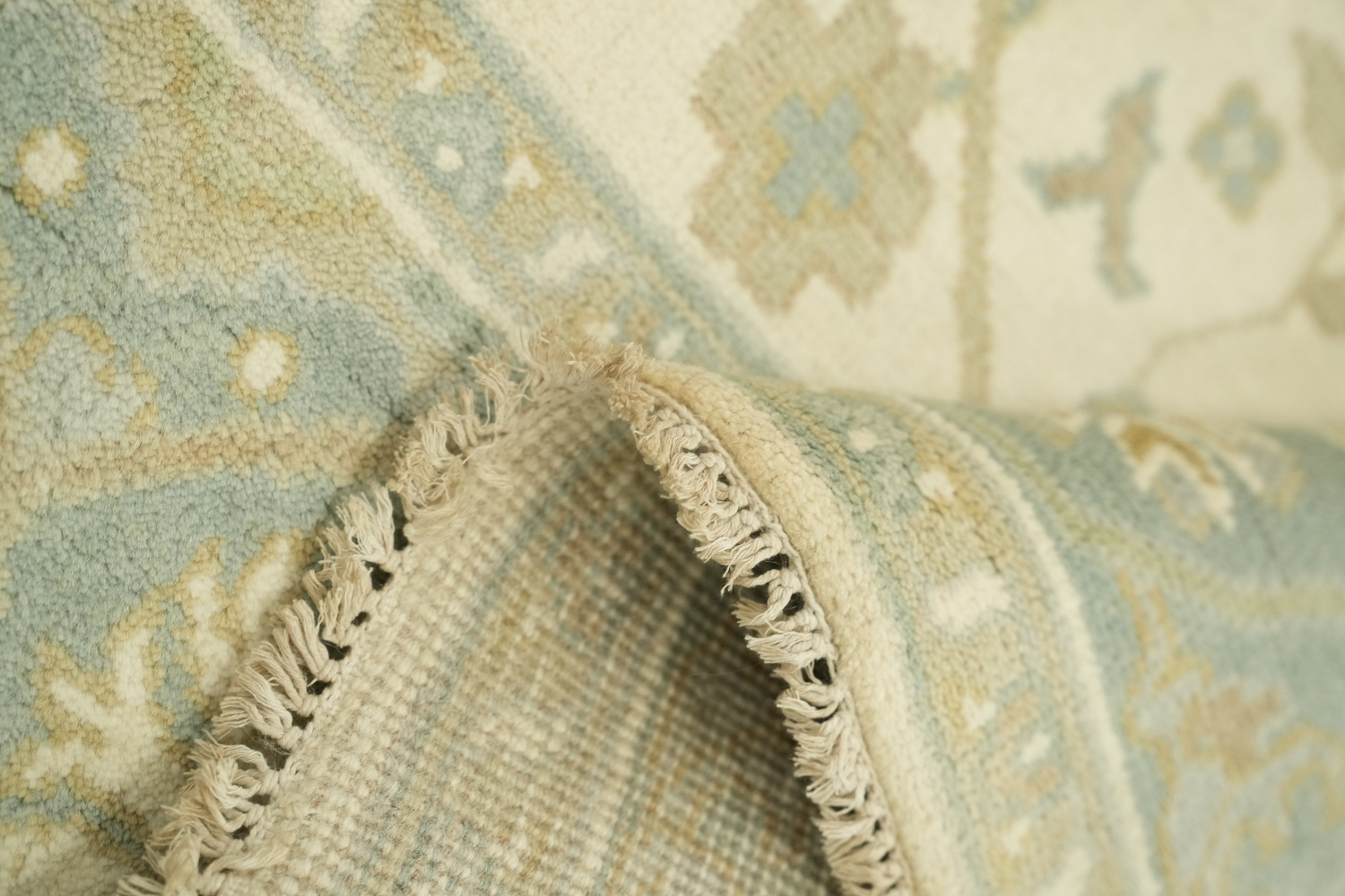 6'x10' Blue and Ivory Patterned Oushak Rug for Cozy Ambience