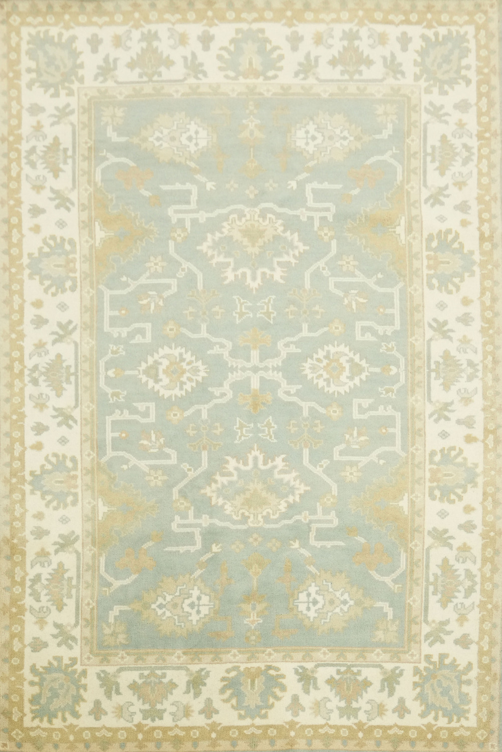Light Blue and Ivory Traditional Oushak Area Rug 6x9 ft