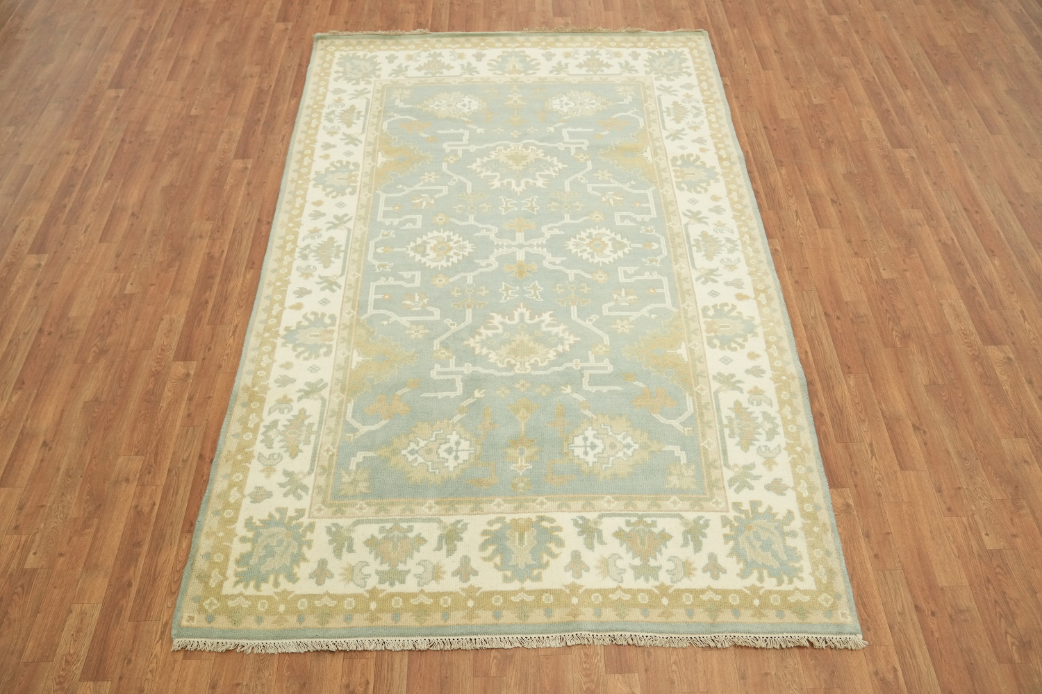Light Blue and Ivory Traditional Oushak Area Rug 6x9 ft