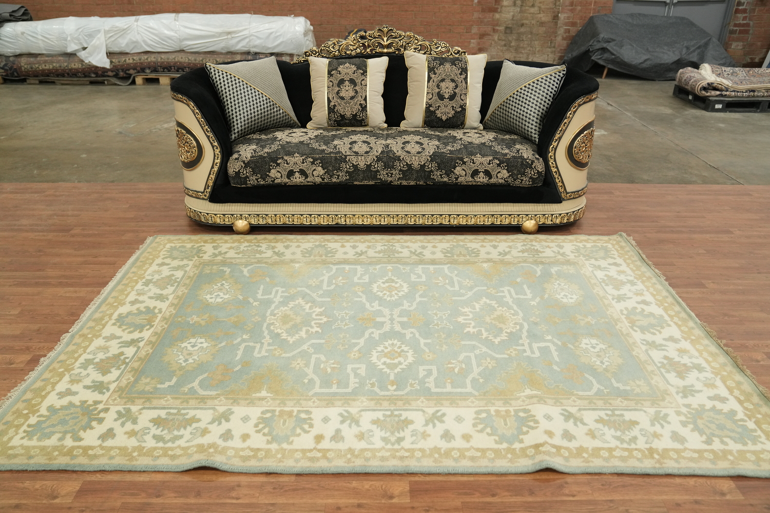 Light Blue and Ivory Traditional Oushak Area Rug 6x9 ft