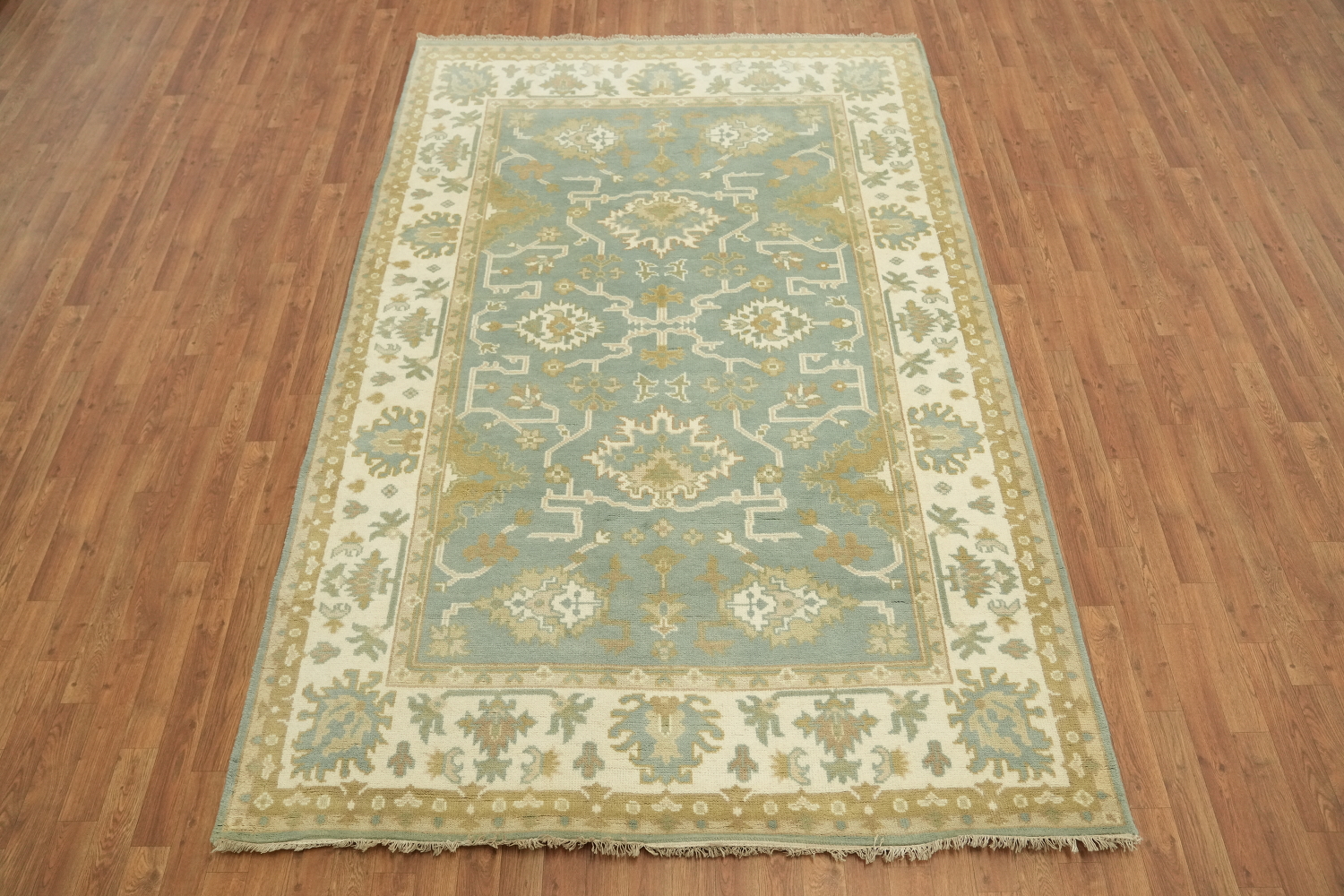 Light Blue and Ivory Traditional Oushak Area Rug 6x9 ft