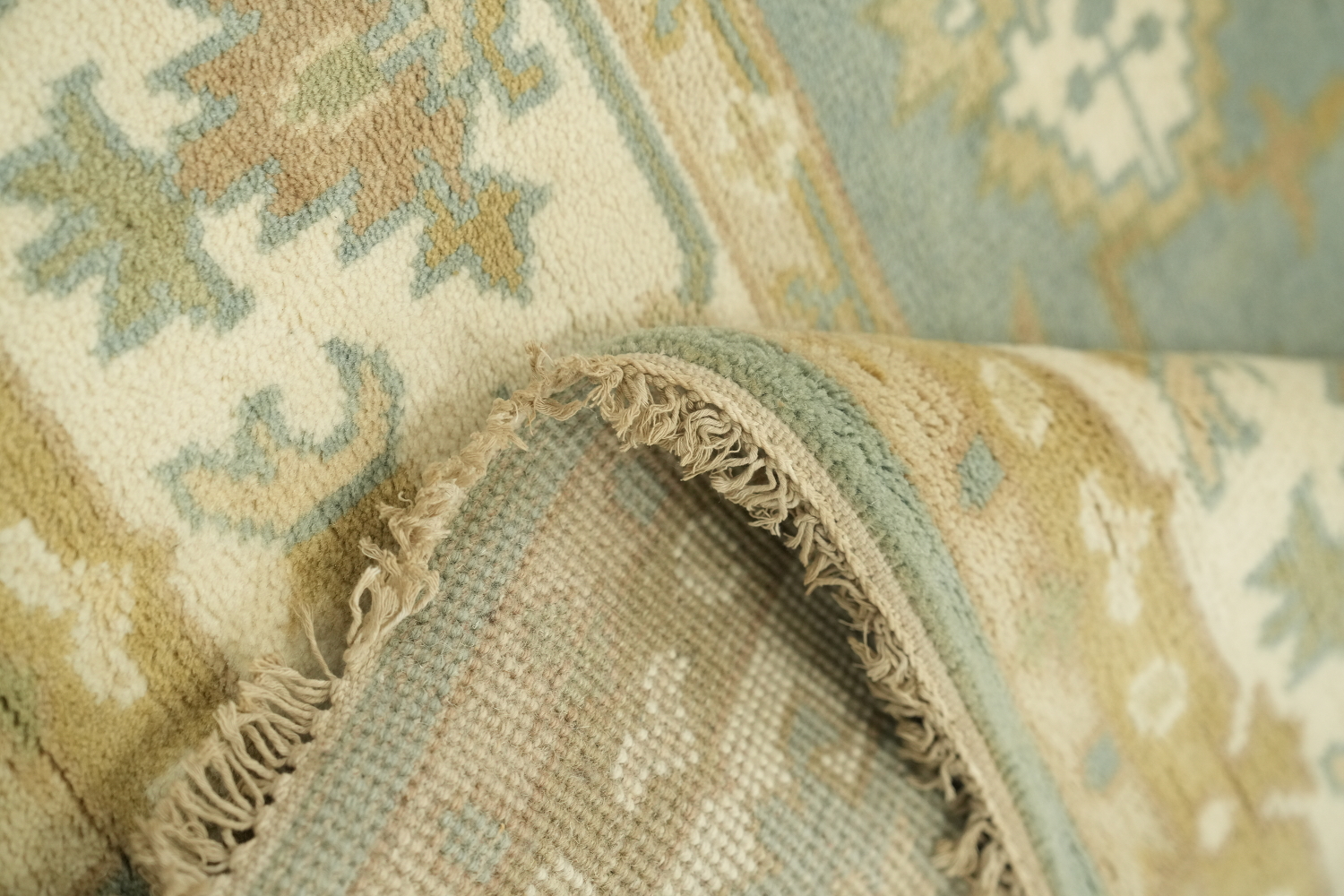 Light Blue and Ivory Traditional Oushak Area Rug 6x9 ft