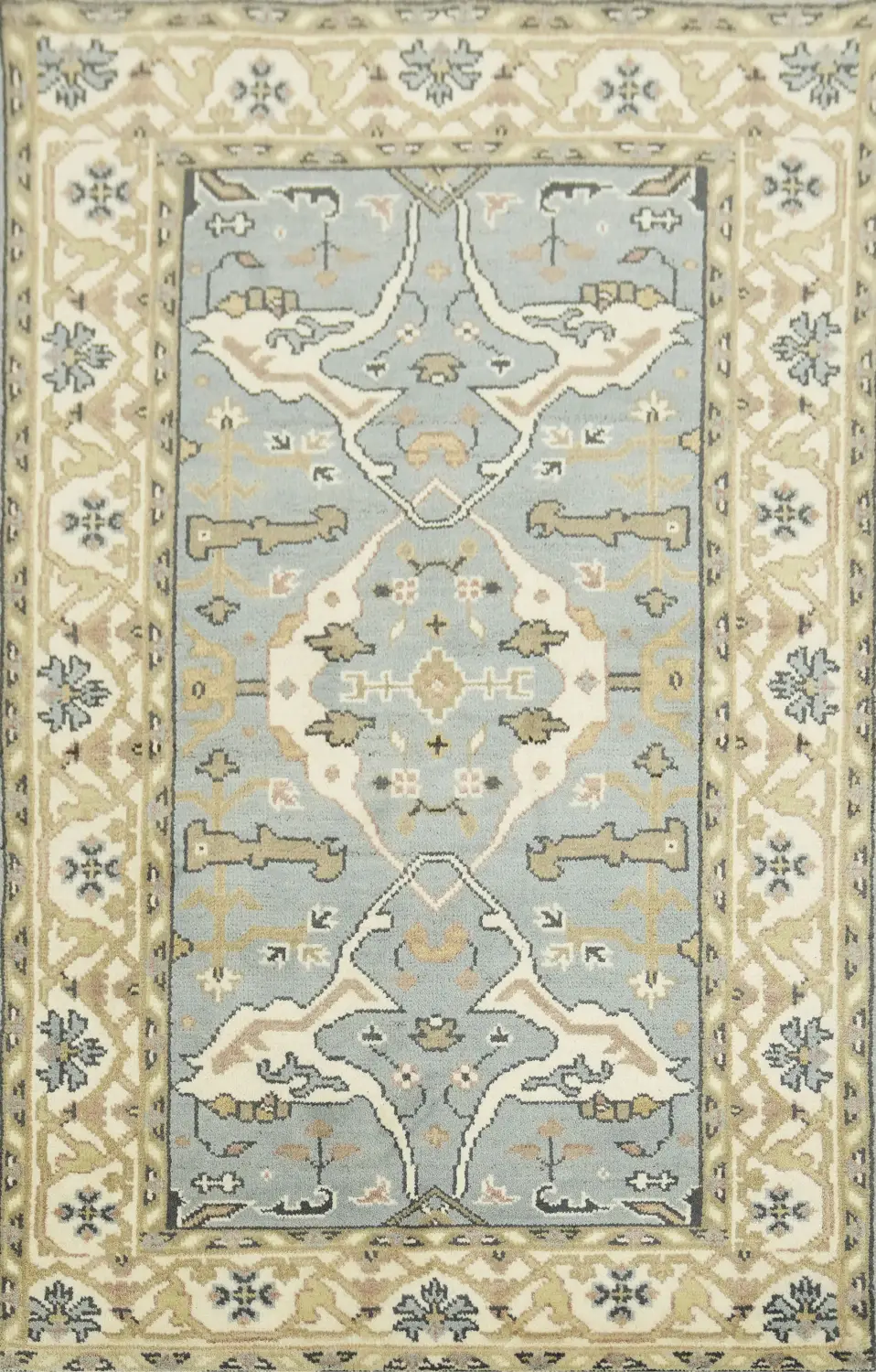 Beige and Blue Toned Geometric Rug 4x6