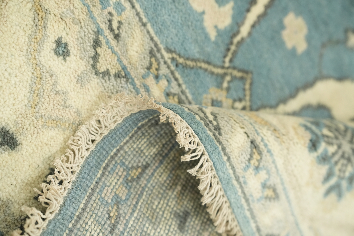 6'x9' Antique-Inspired Sky Blue Oushak Oriental Area Rug in Muted Tones