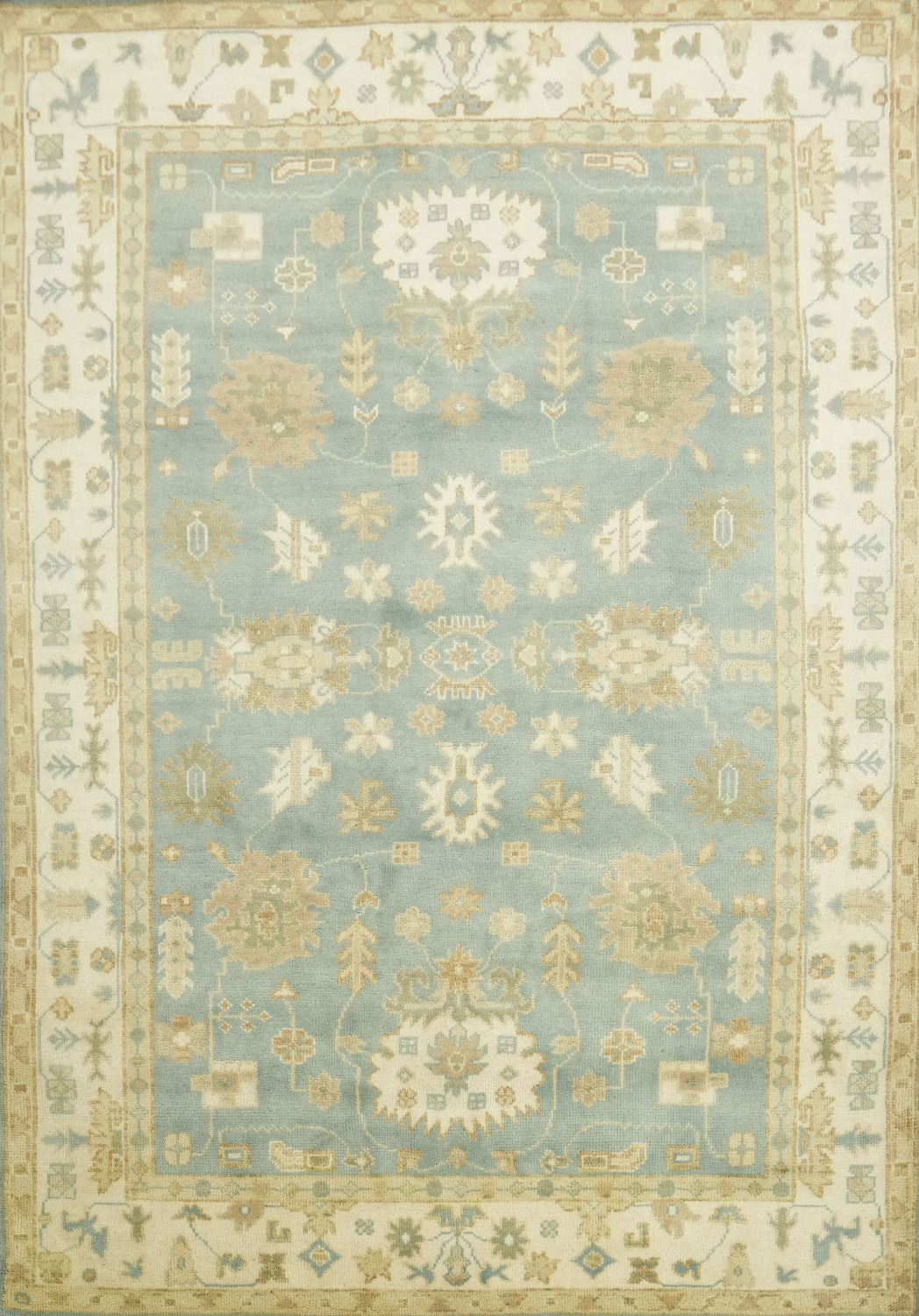 Light Blue and Ivory Traditional Oushak Hand Made Area Rug 6x9