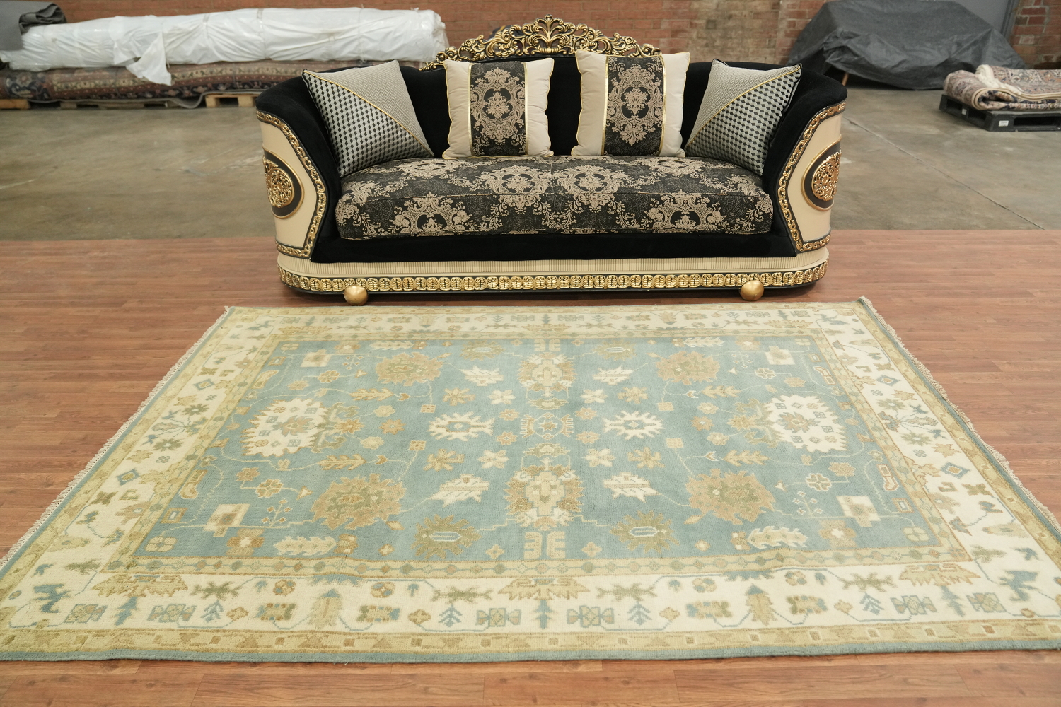 Light Blue and Ivory Traditional Oushak Hand Made Area Rug 6x9