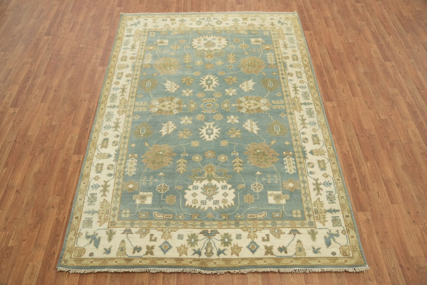 Light Blue and Ivory Traditional Oushak Hand Made Area Rug 6x9