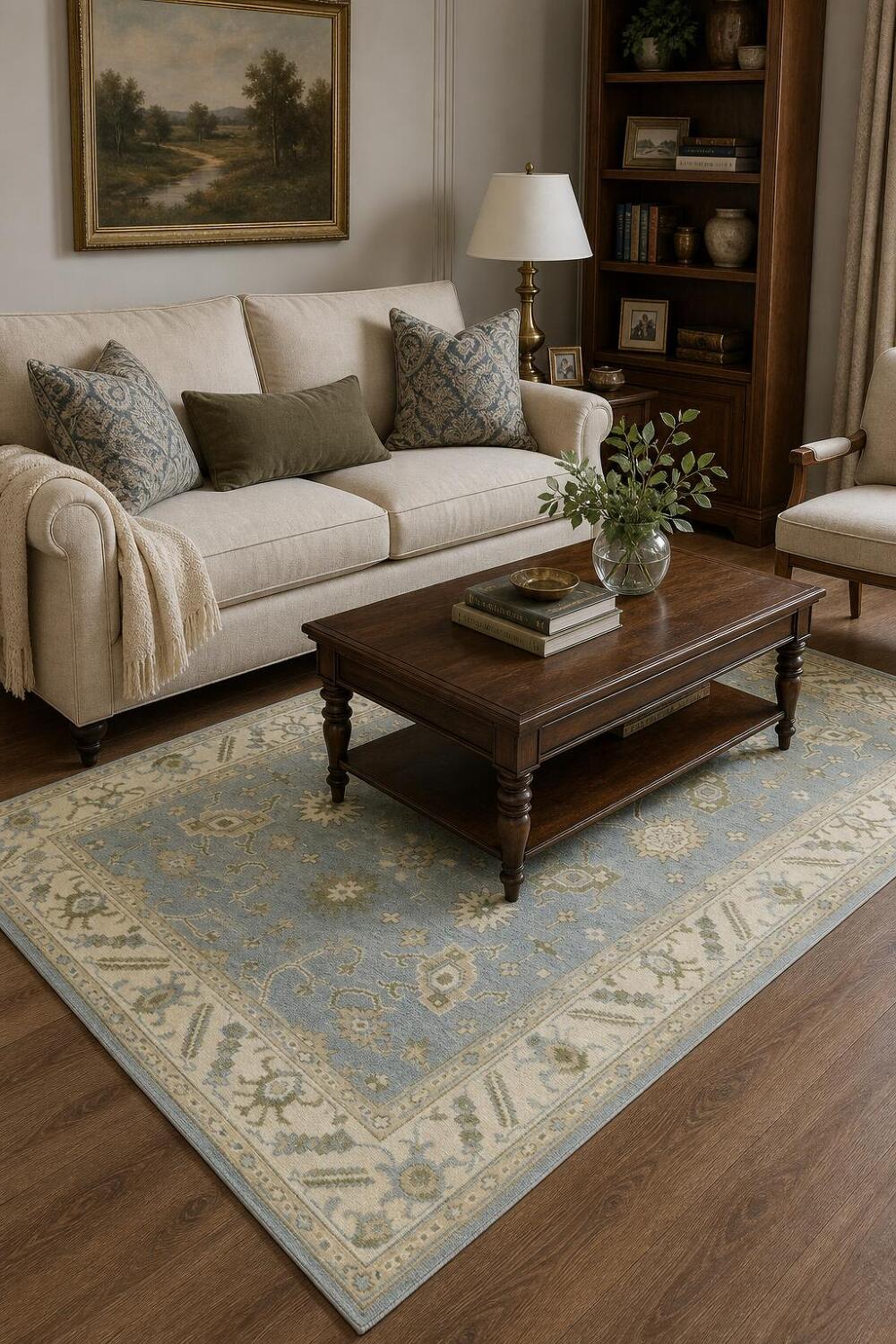 Light Blue Traditional Oushak Hand Made Area Rug 6x9