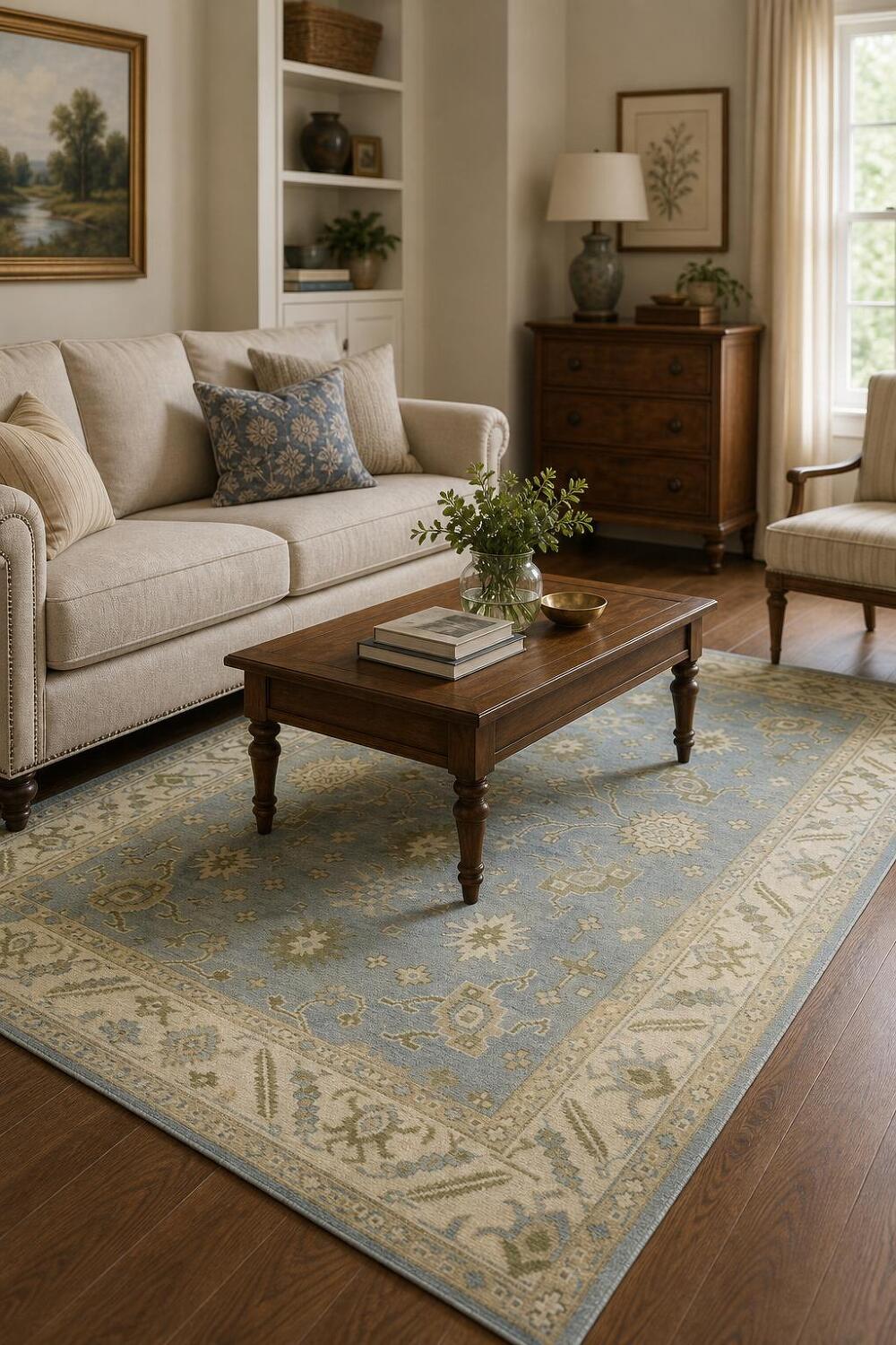 Light Blue Traditional Oushak Hand Made Area Rug 6x9