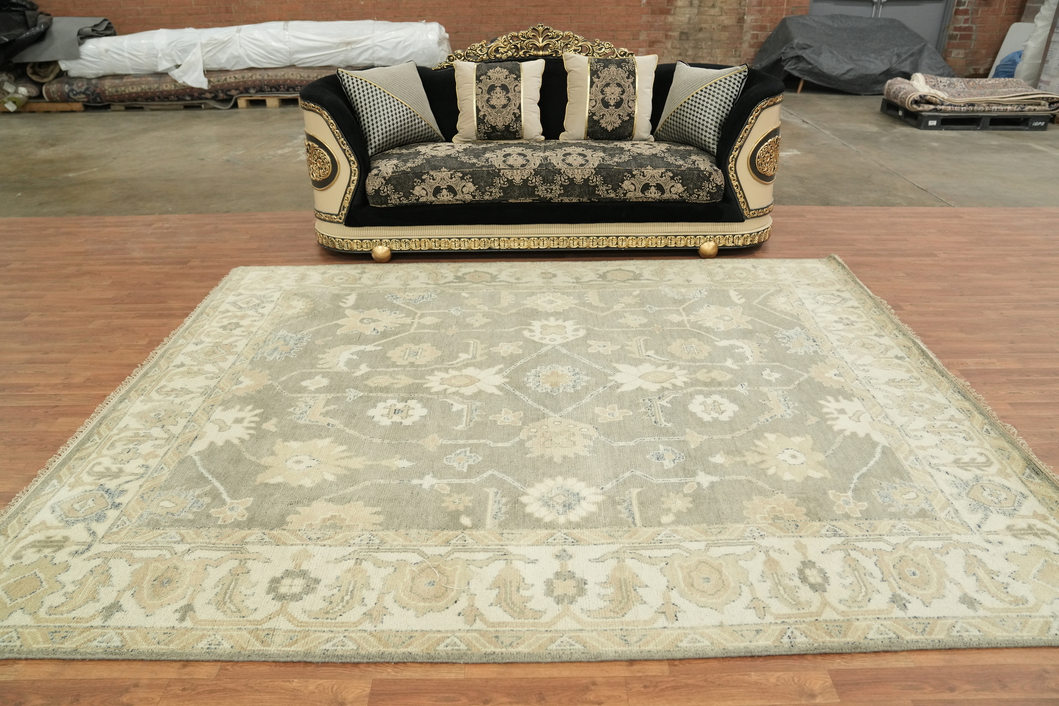 Muted Green Traditional Oushak Hand Made Area Rug 8x10