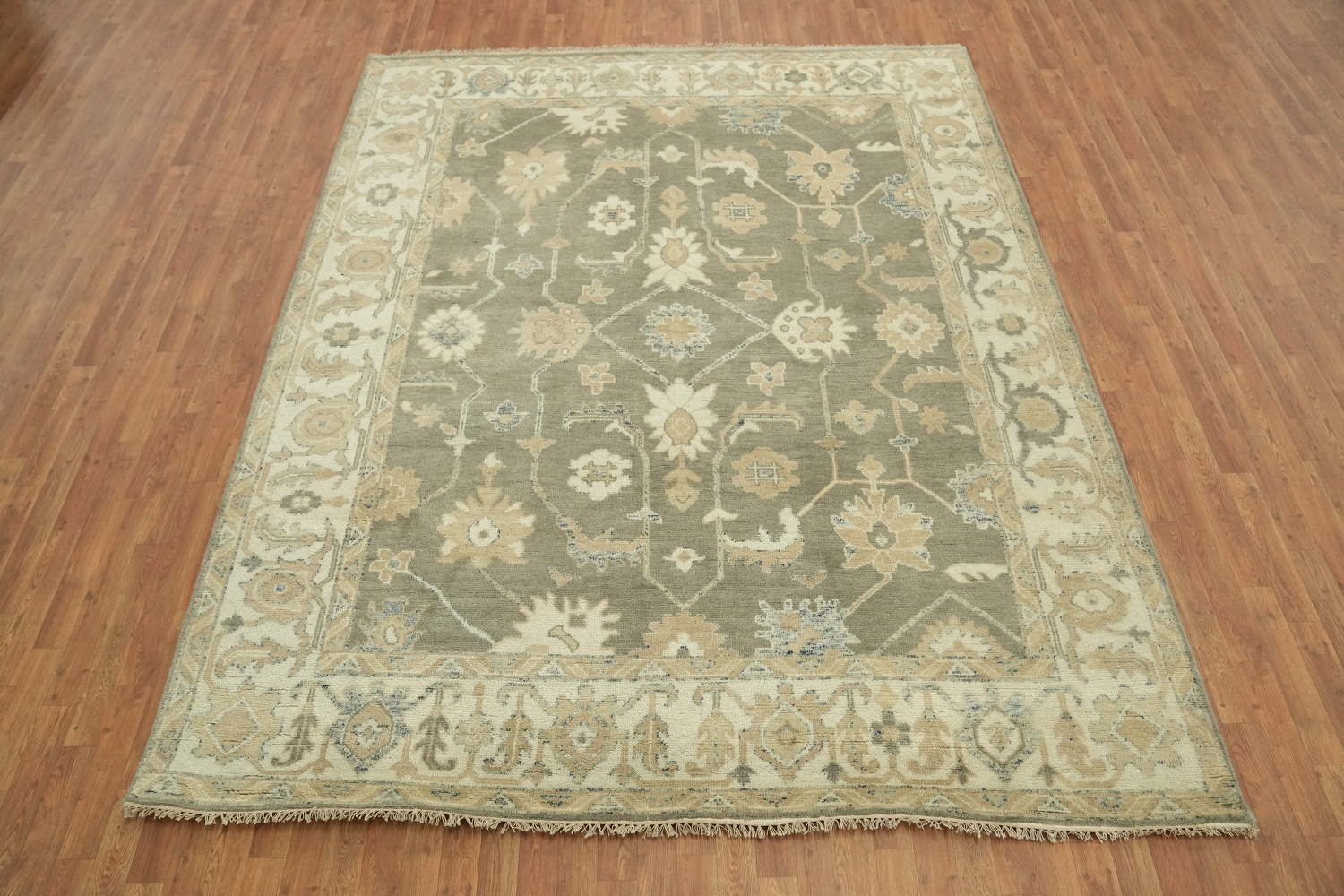 Muted Green Traditional Oushak Hand Made Area Rug 8x10