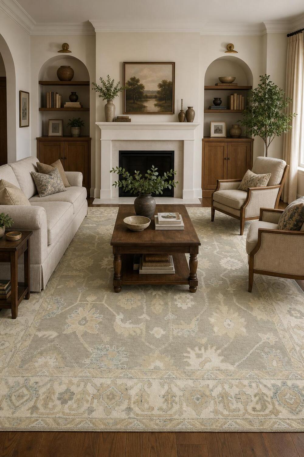 Muted Green Traditional Oushak Hand Made Area Rug 8x10