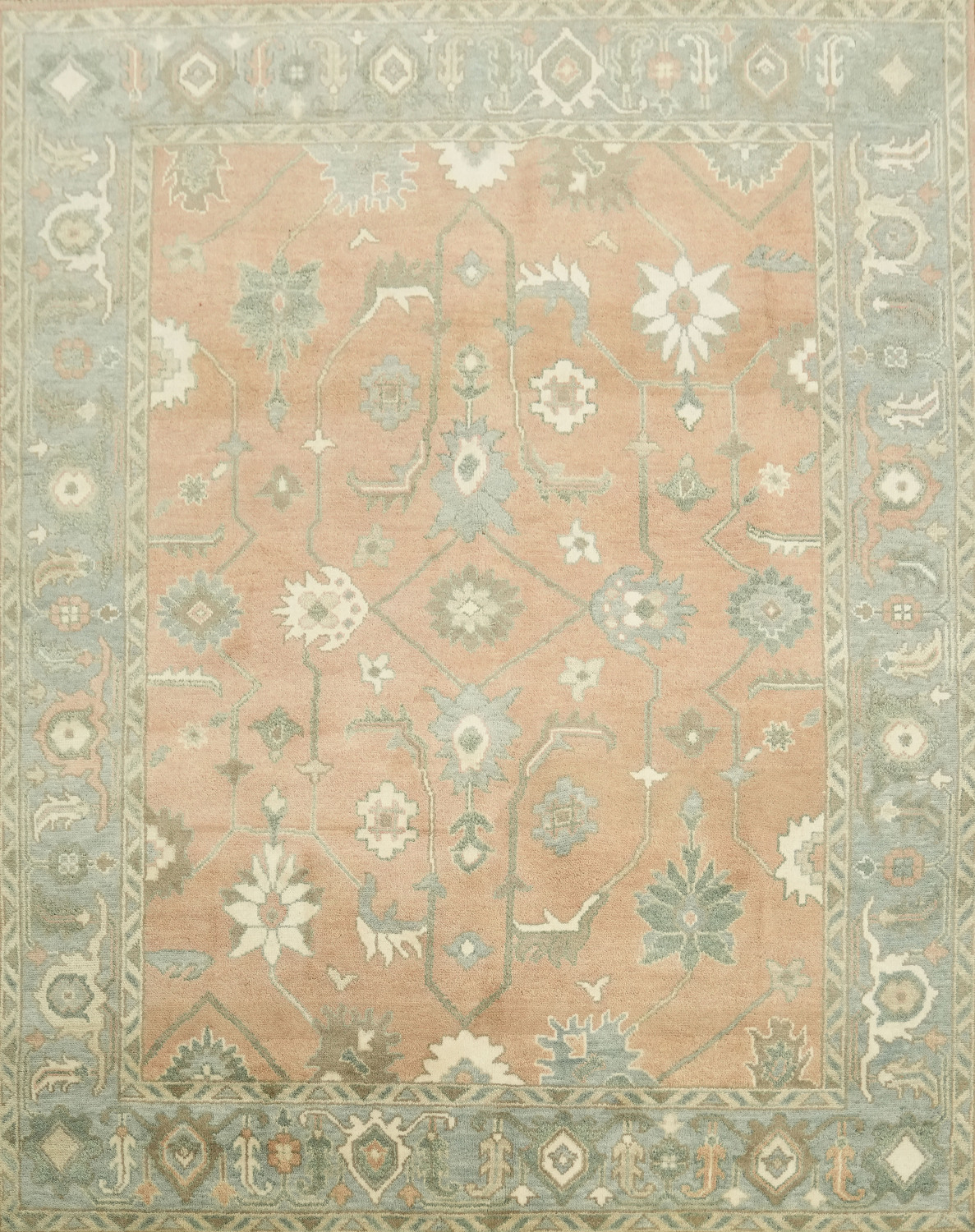 Muted Coral Pastel Color Traditional Oushak Hand-Knotted Wool Area Rug 8x10