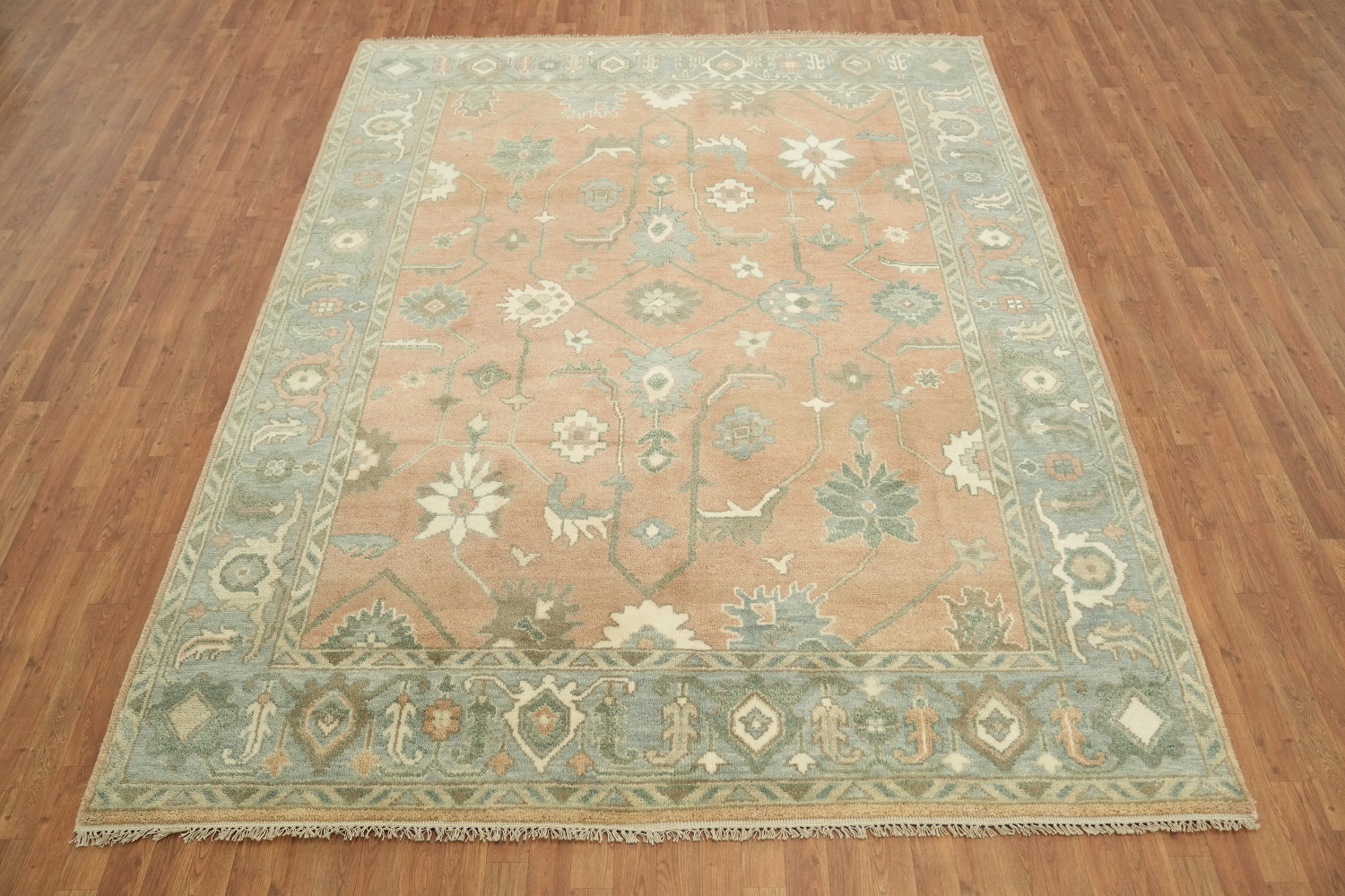 Muted Coral Pastel Color Traditional Oushak Hand-Knotted Wool Area Rug 8x10