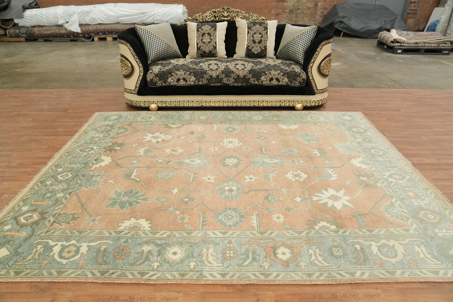 Muted Coral Pastel Color Traditional Oushak Hand-Knotted Wool Area Rug 8x10
