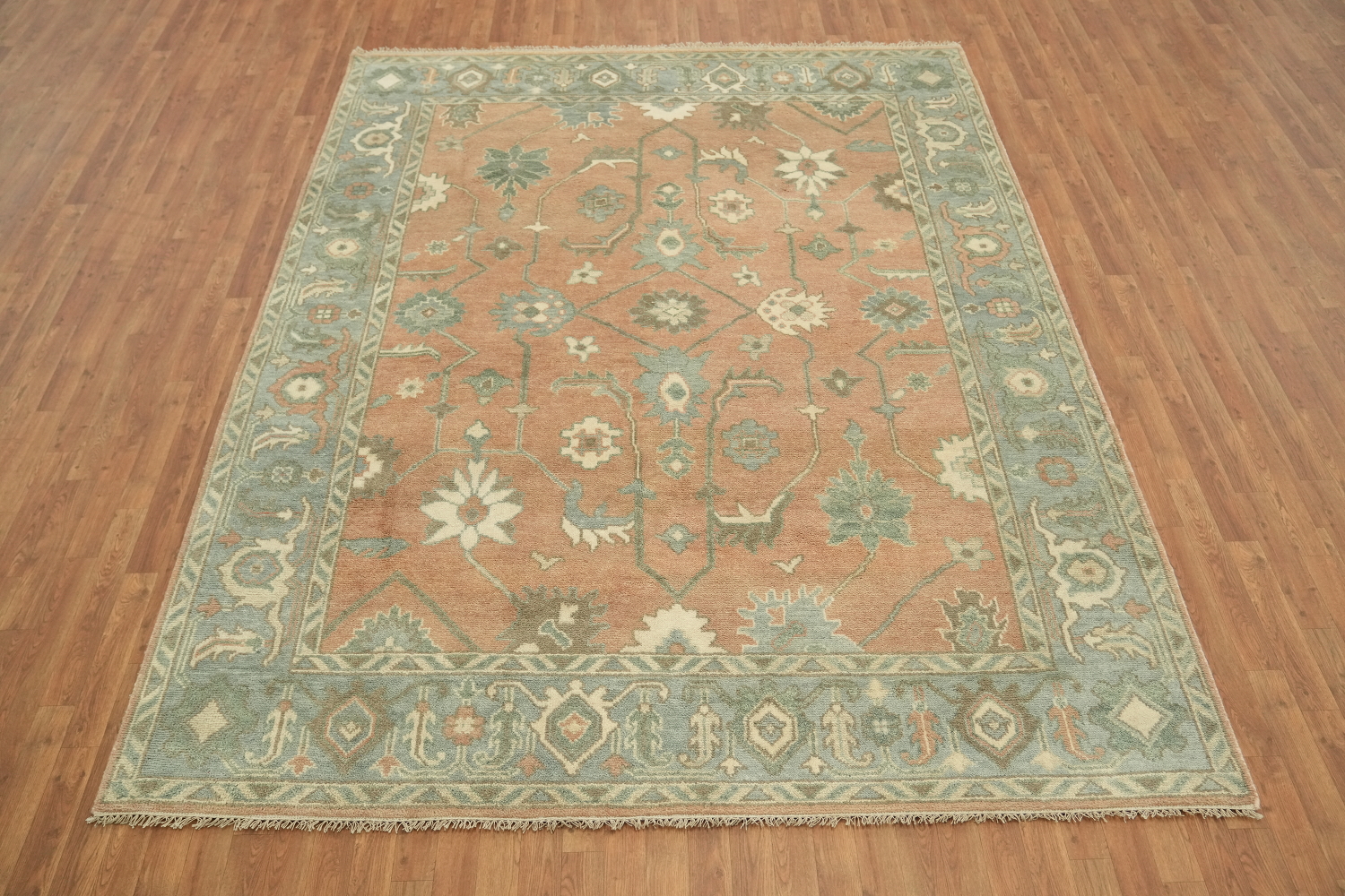 Muted Coral Pastel Color Traditional Oushak Hand-Knotted Wool Area Rug 8x10