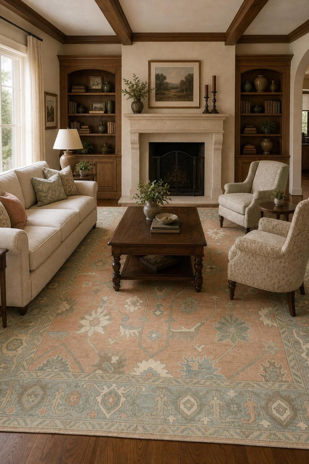 Muted Coral Pastel Color Traditional Oushak Hand-Knotted Wool Area Rug 8x10
