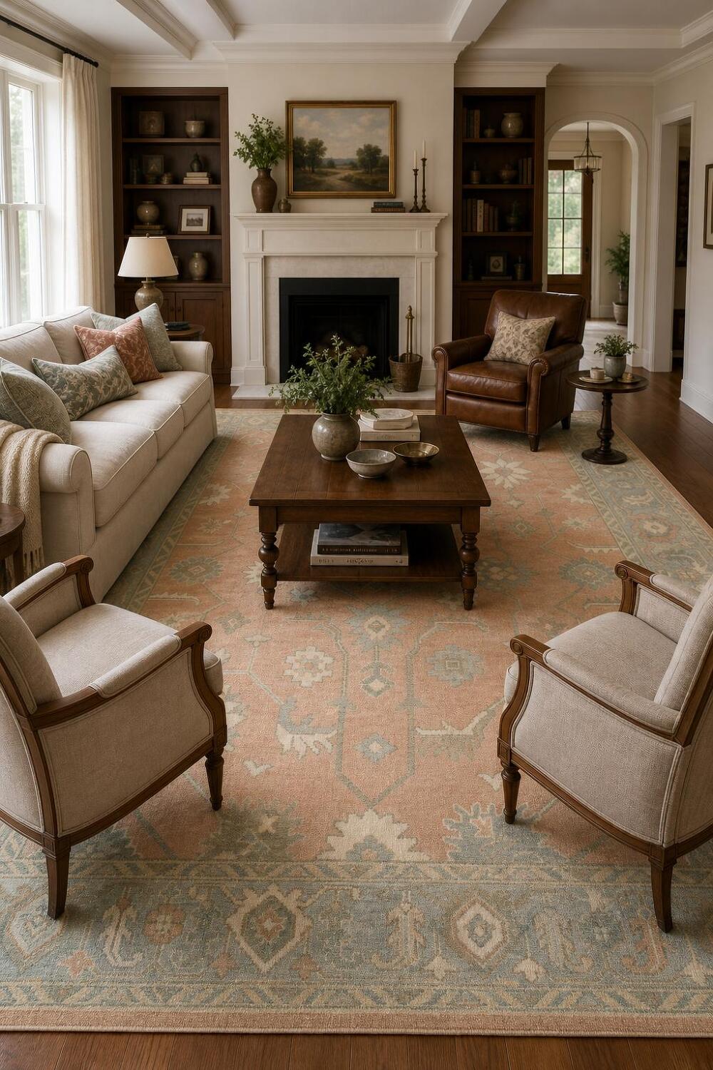 Muted Coral Pastel Color Traditional Oushak Hand-Knotted Wool Area Rug 8x10