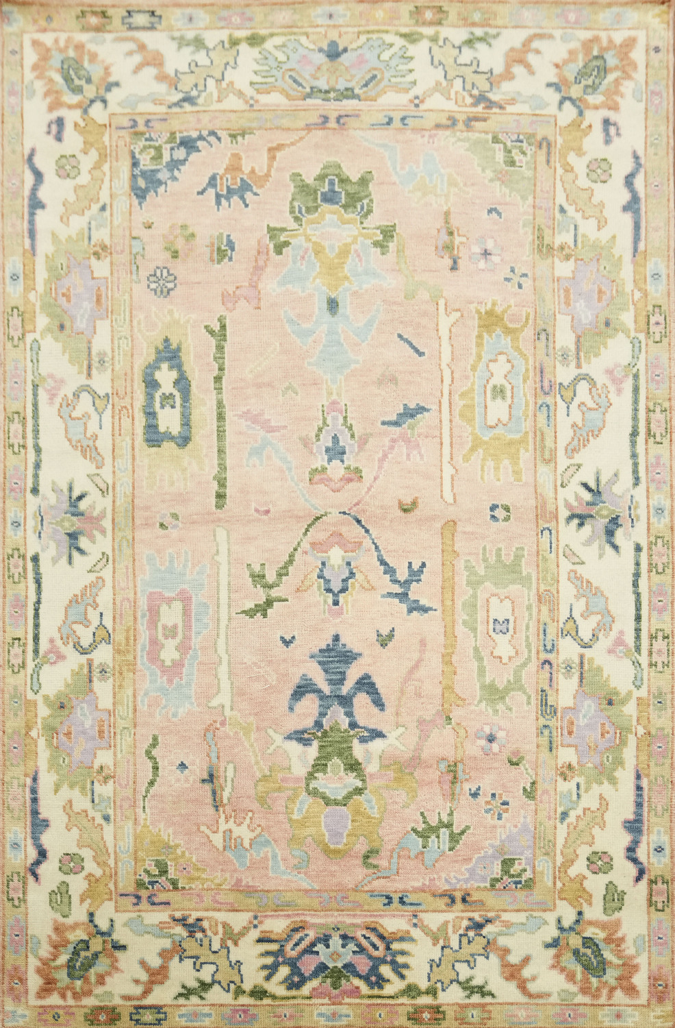 6'x9' Soft Pastel Toned Pink Oushak Hand-Knotted Wool Area Rug