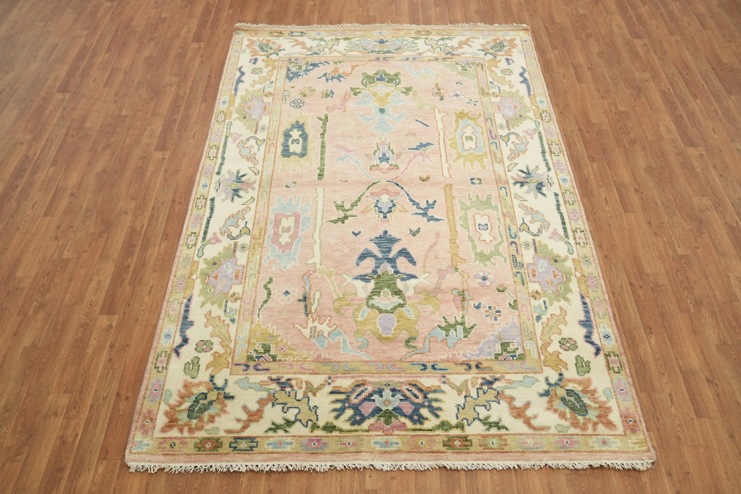 6'x9' Soft Pastel Toned Pink Oushak Hand-Knotted Wool Area Rug