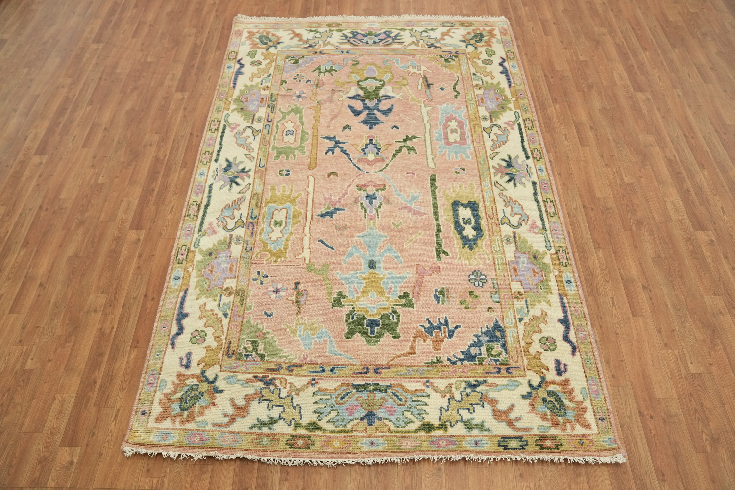 6'x9' Soft Pastel Toned Pink Oushak Hand-Knotted Wool Area Rug