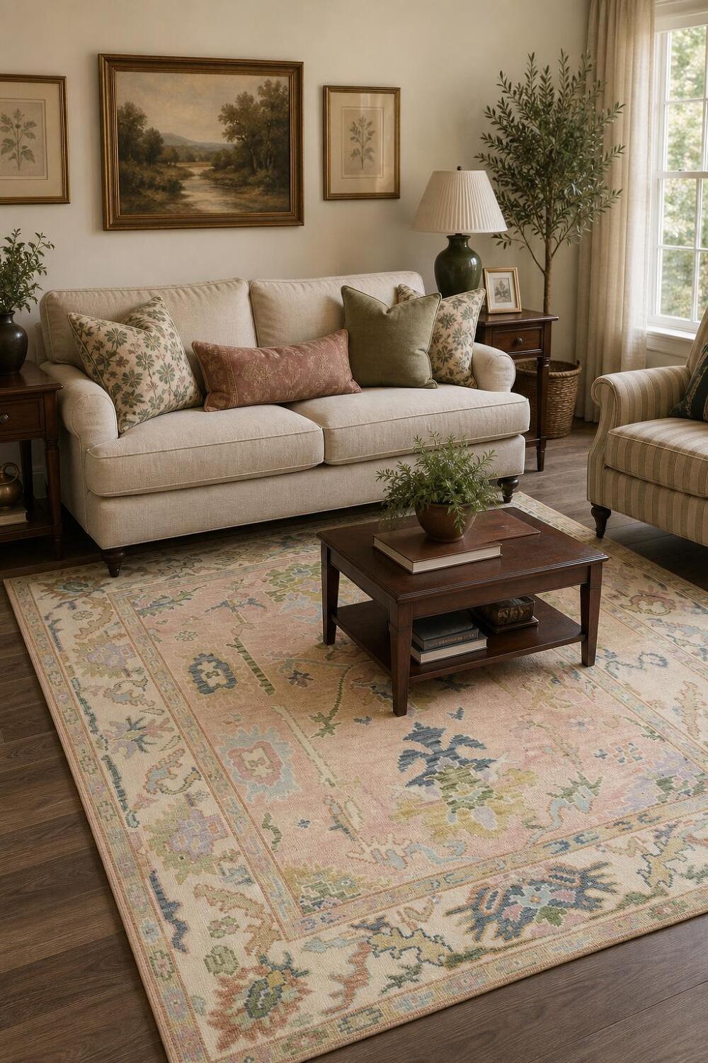 6'x9' Soft Pastel Toned Pink Oushak Hand-Knotted Wool Area Rug