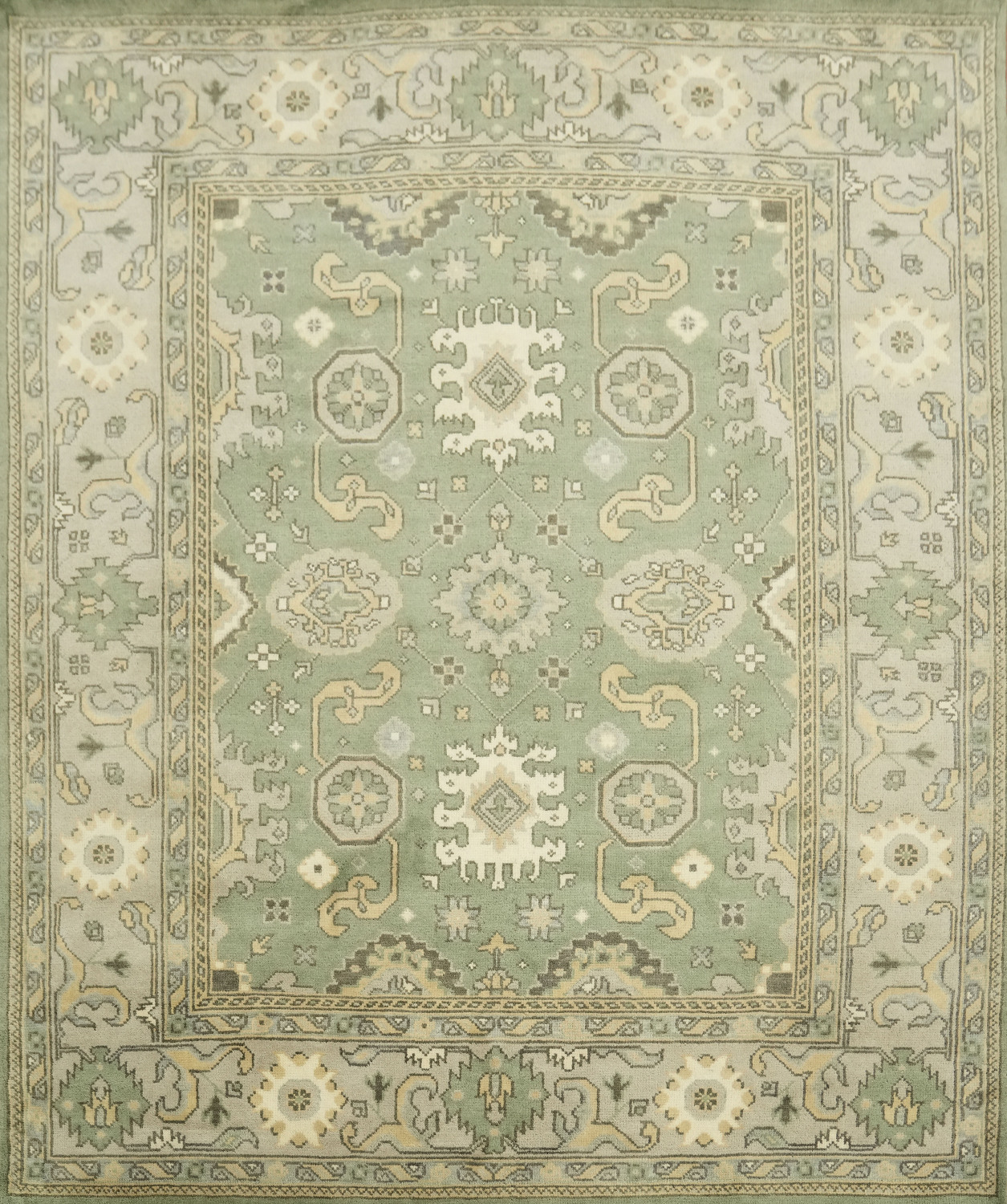 8x10 Green Pastel Color Traditional Oushak Hand-Knotted Wool Area Rug 8x10