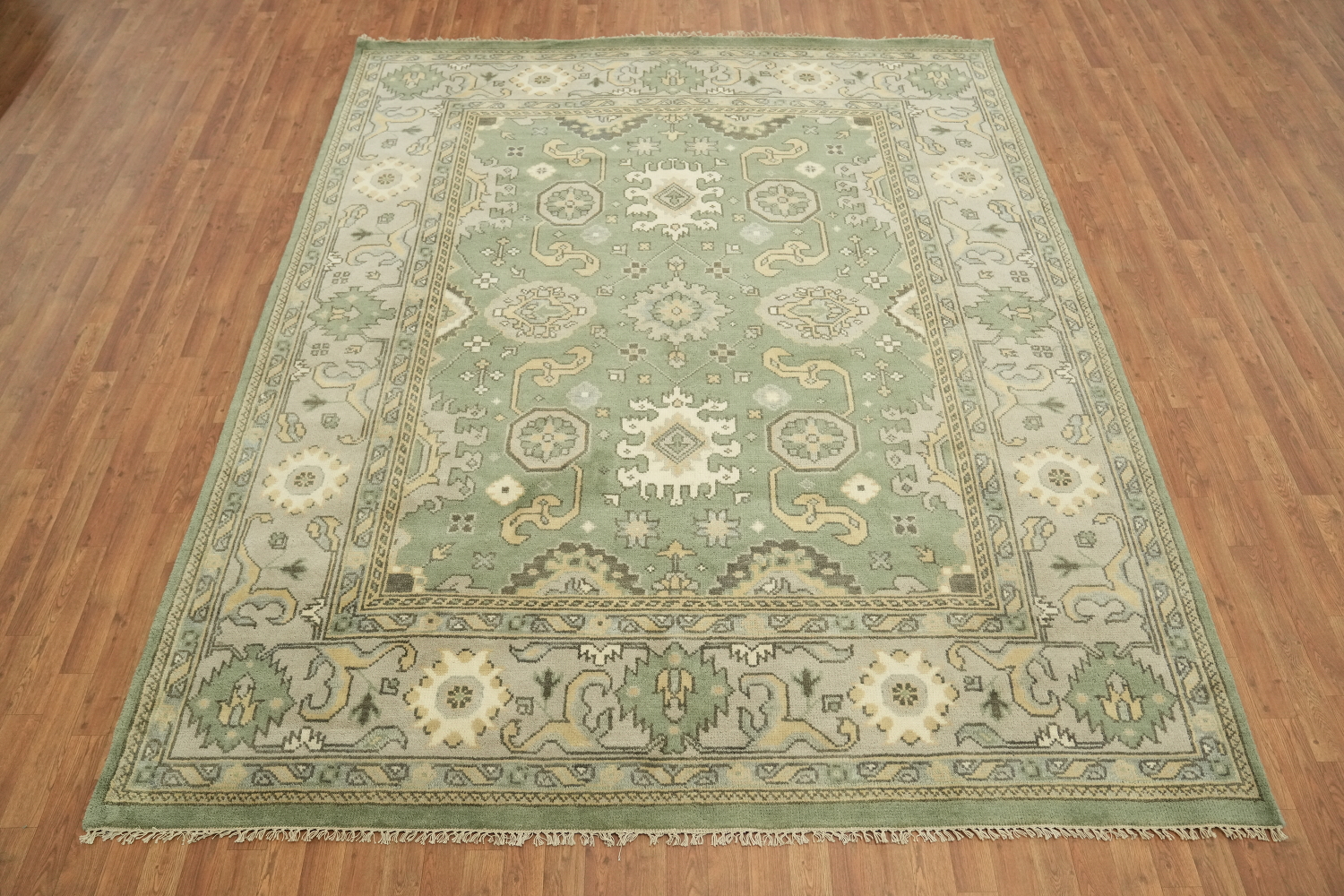 8x10 Green Pastel Color Traditional Oushak Hand-Knotted Wool Area Rug 8x10