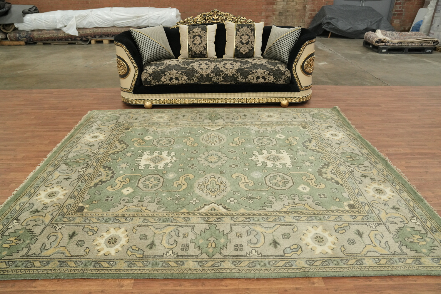 8x10 Green Pastel Color Traditional Oushak Hand-Knotted Wool Area Rug 8x10