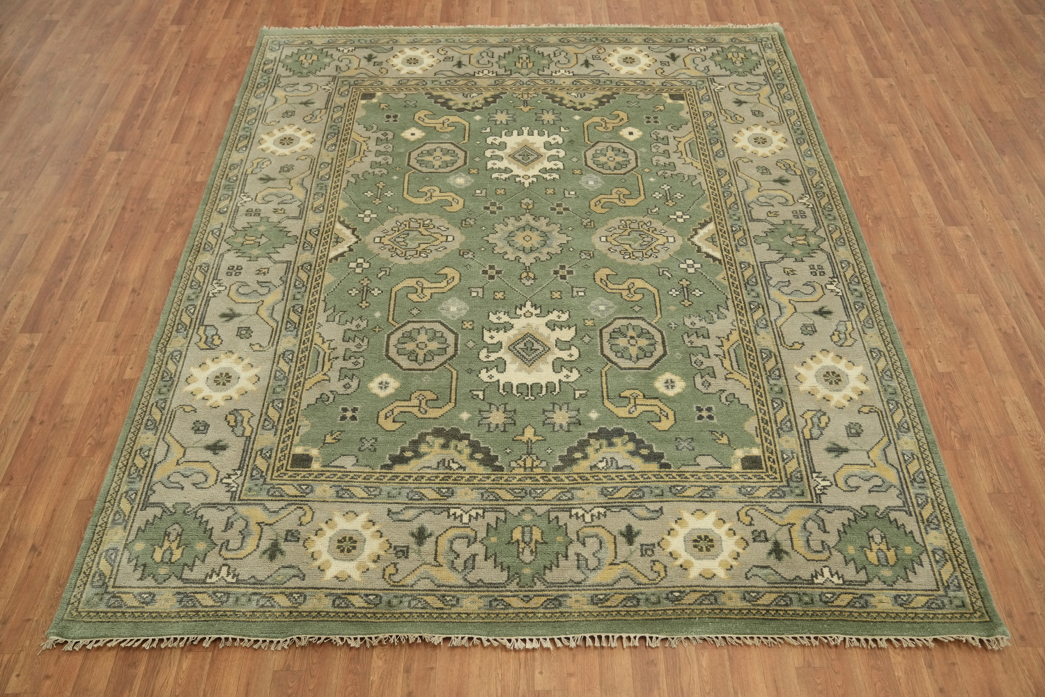 8x10 Green Pastel Color Traditional Oushak Hand-Knotted Wool Area Rug 8x10