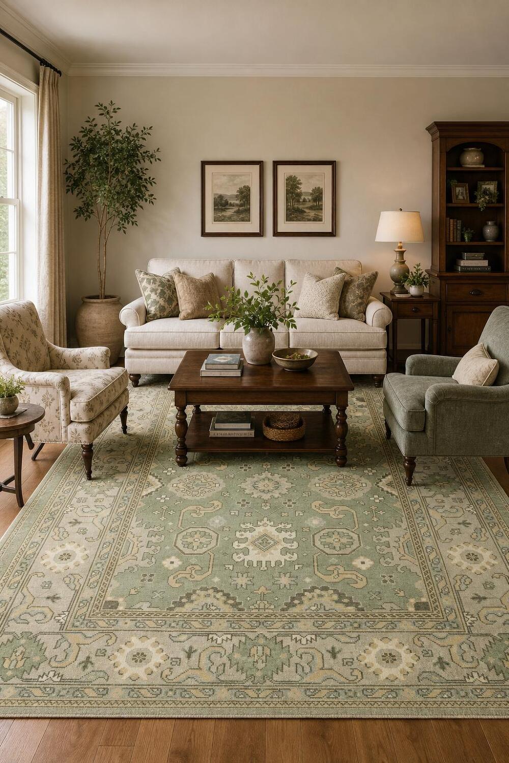 8x10 Green Pastel Color Traditional Oushak Hand-Knotted Wool Area Rug 8x10