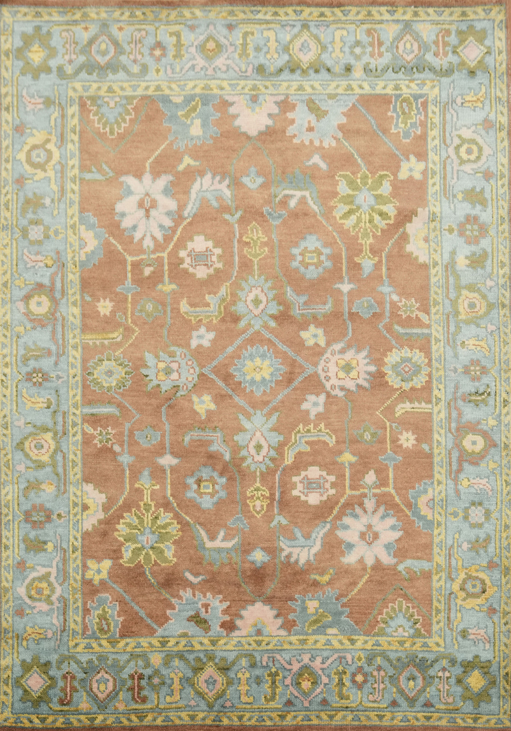 6'x9' Oushak Traditional Wool Area Rug with Soft Rust and Blue Accents
