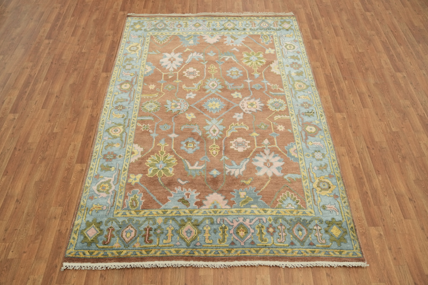 6'x9' Oushak Traditional Wool Area Rug with Soft Rust and Blue Accents