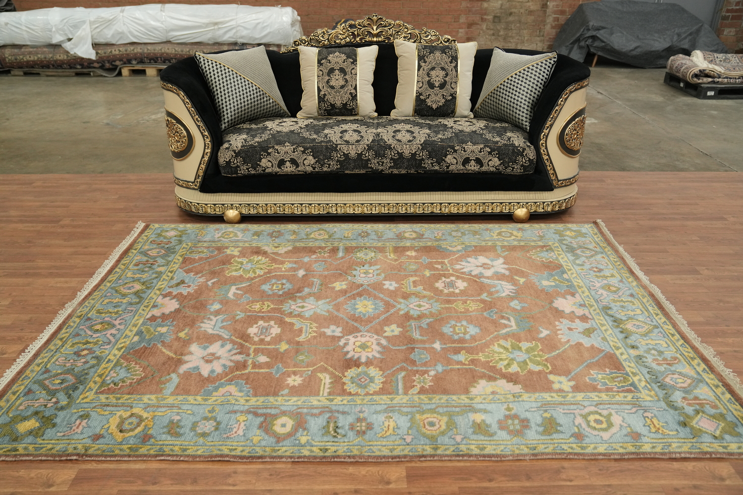 6'x9' Oushak Traditional Wool Area Rug with Soft Rust and Blue Accents