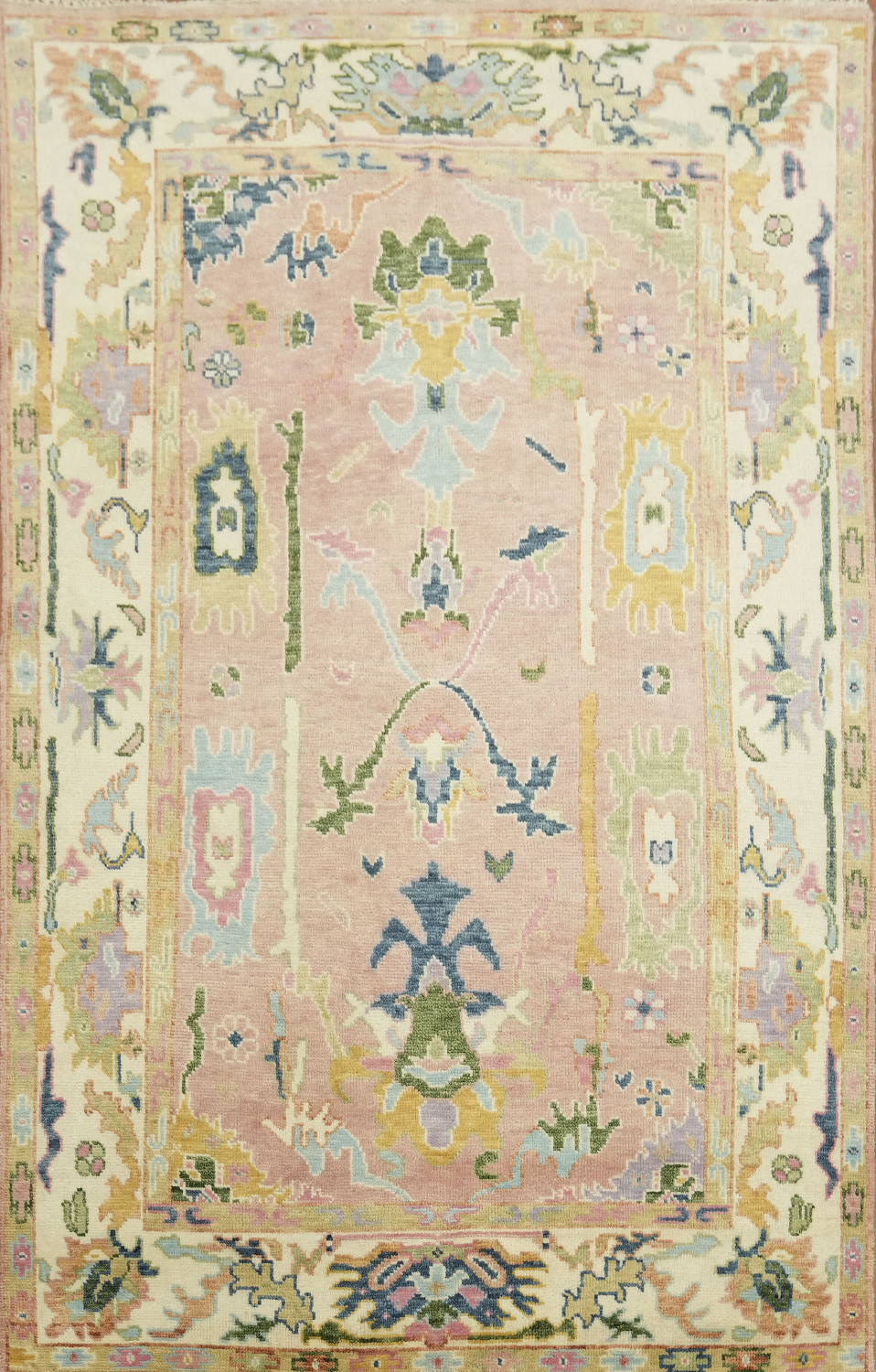 6'x9' Pastel Pink and Blue Oushak Traditional Rug Hand-Knotted Wool